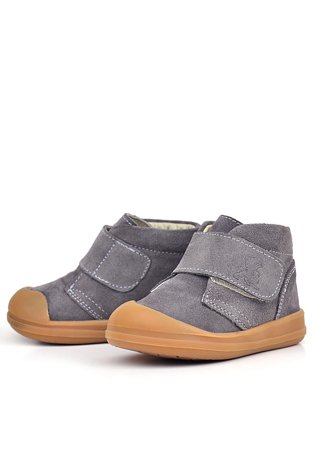 Rakerplus Yoohoo Hakiki Deri Koyu Gri Cırtlı Unisex Bebek Bot