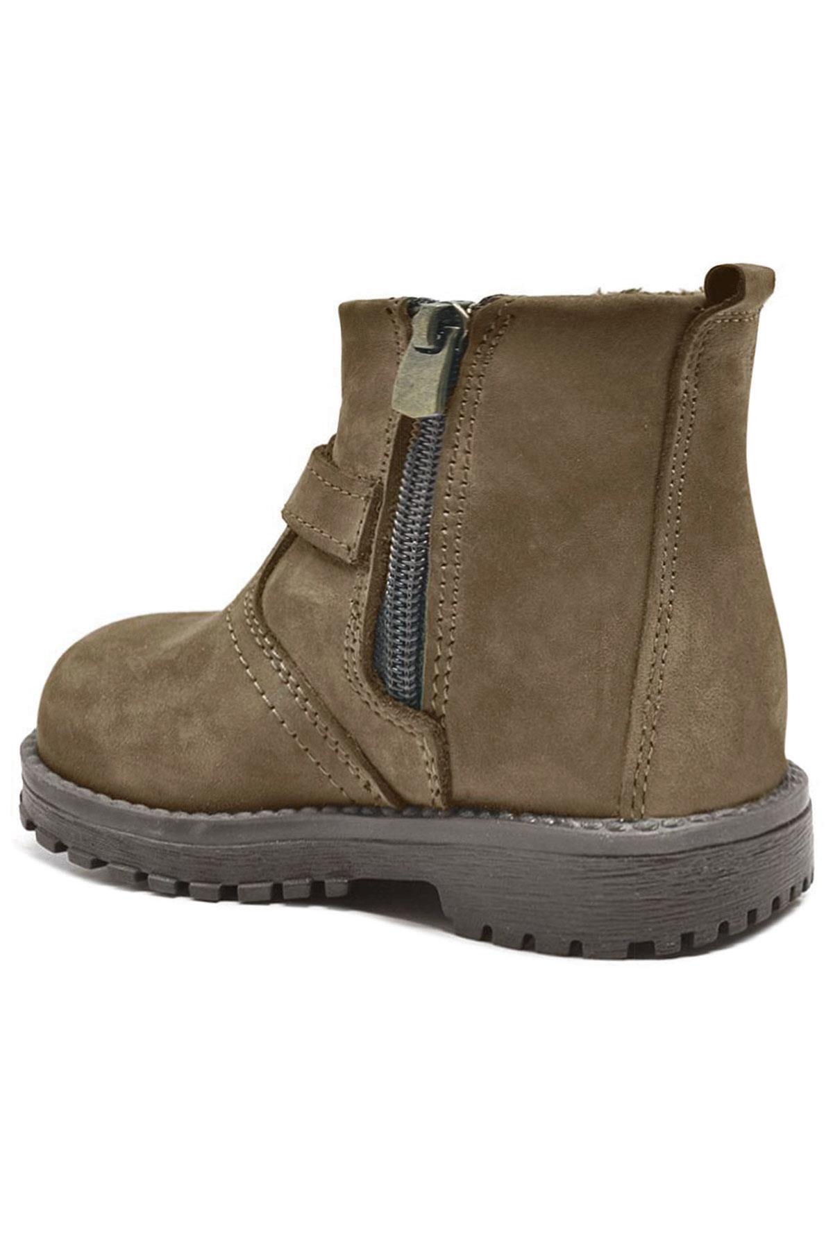 Rakerplus Chiron Genuine Leather Sand Beige Nubuck Zippered Shearling Baby Boots