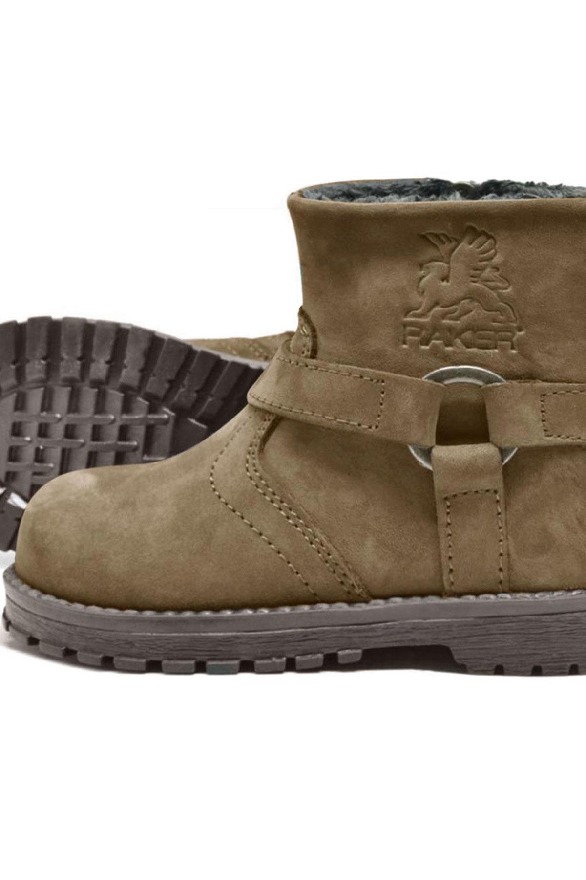 Rakerplus Chiron Genuine Leather Sand Beige Nubuck Zippered Shearling Baby Boots