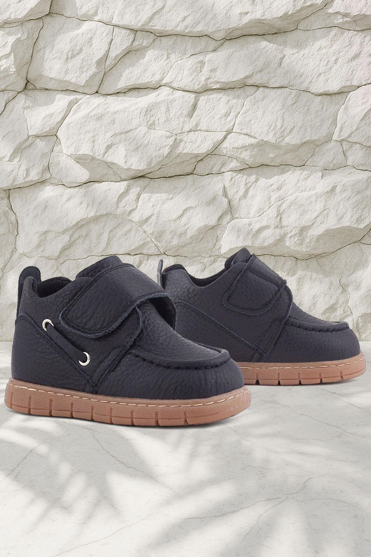 Rakerplus Hakiki Deri Siyah Cırt Cırtlı Bebek Bot