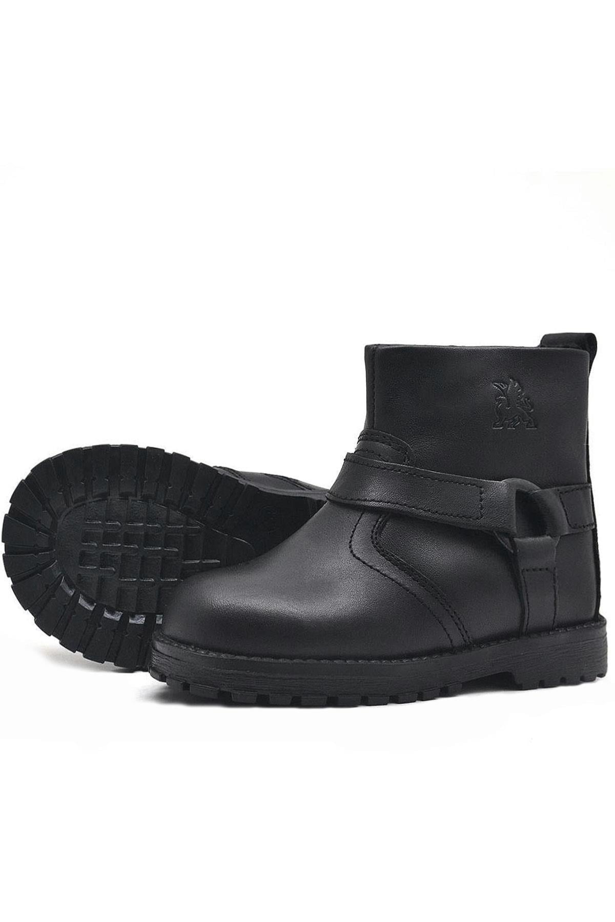 Rakerplus Zippered Genuine Leather Furry Chiron Baby Boy Booties
