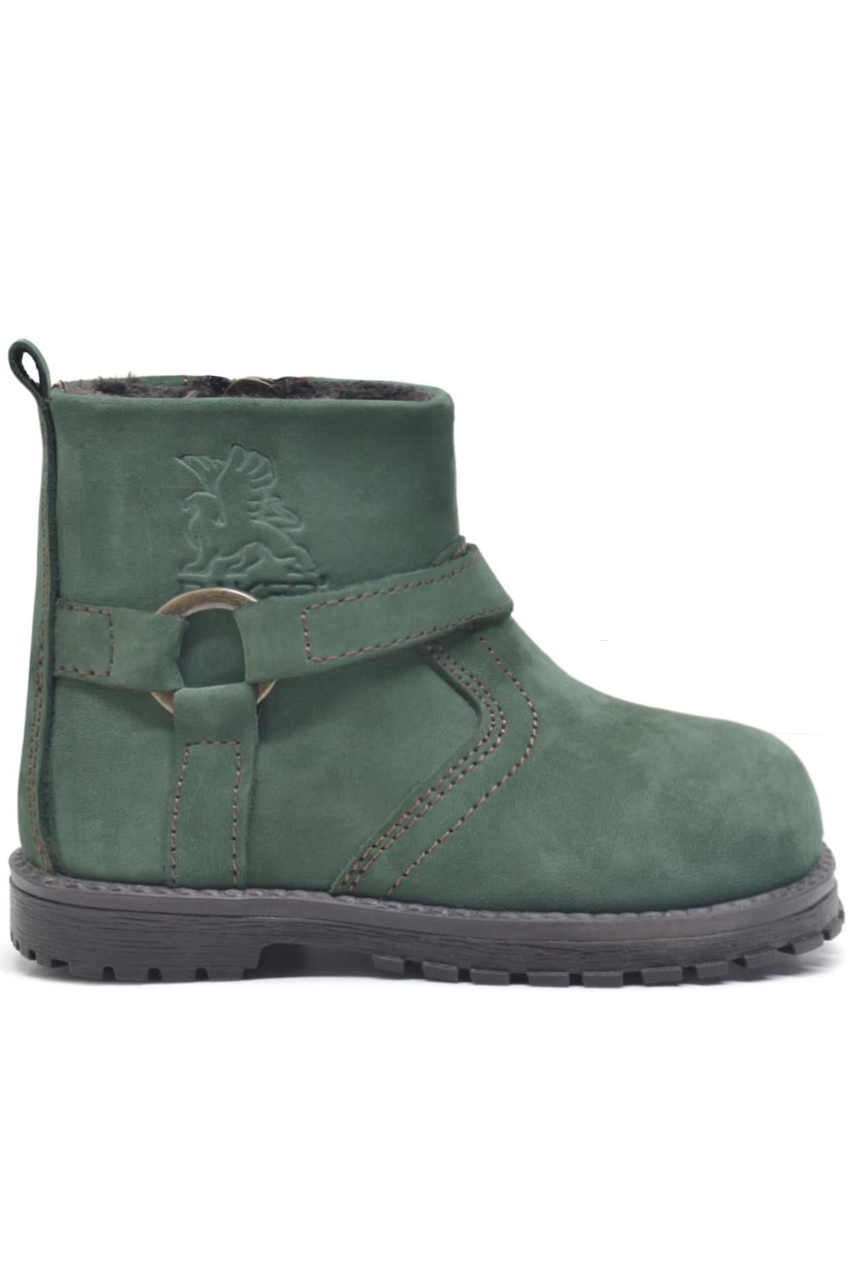 Rakerplus Zippered Genuine Leather Chiron Green Unisex Baby Boots
