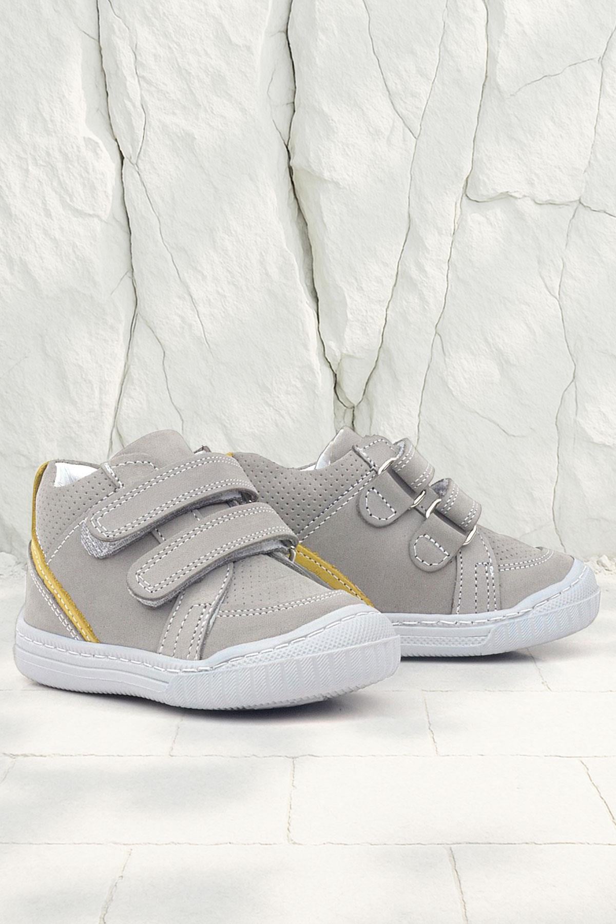 Rakerplus Raya Genuine Leather Gray Yellow Velcro Baby Boy Boots