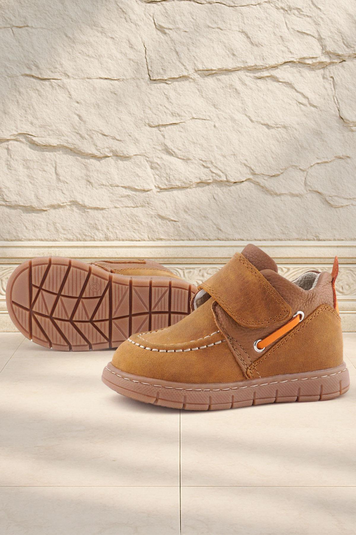 Rakerplus Hakiki Deri Taba Turuncu Cırt Cırtlı Bebek Bot