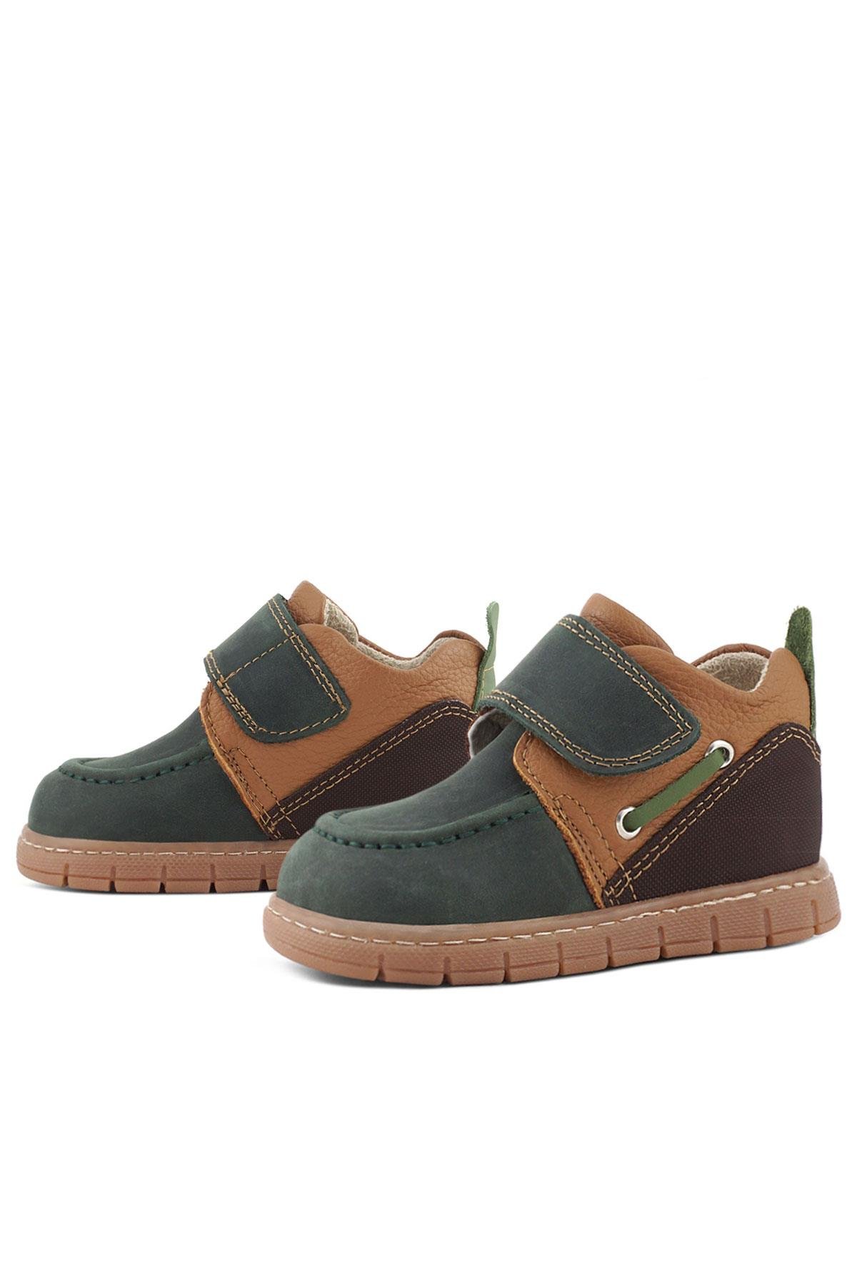 Rakerplus Hakiki Deri Yeşil Kahve Cırt Cırtlı Bebek Bot