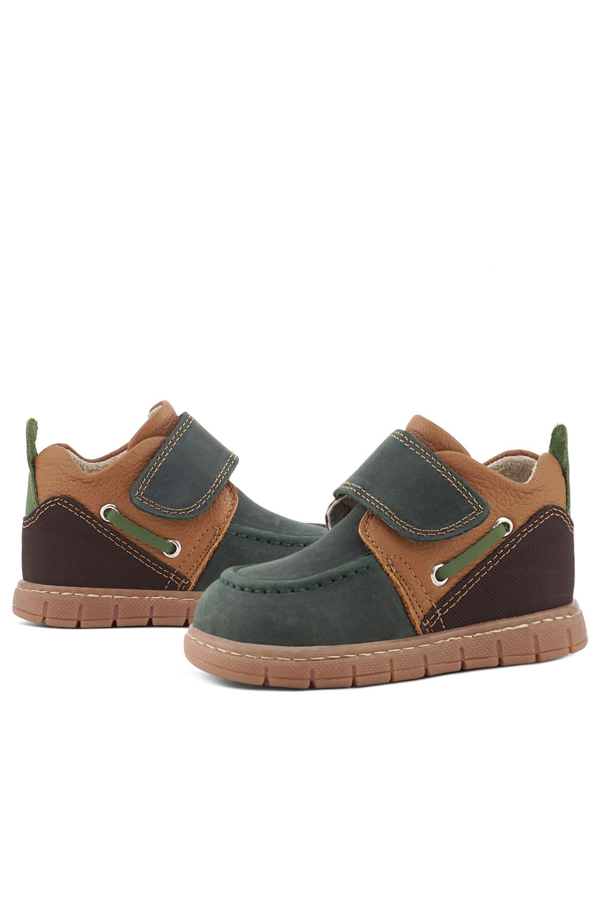 Rakerplus Hakiki Deri Yeşil Kahve Cırt Cırtlı Bebek Bot