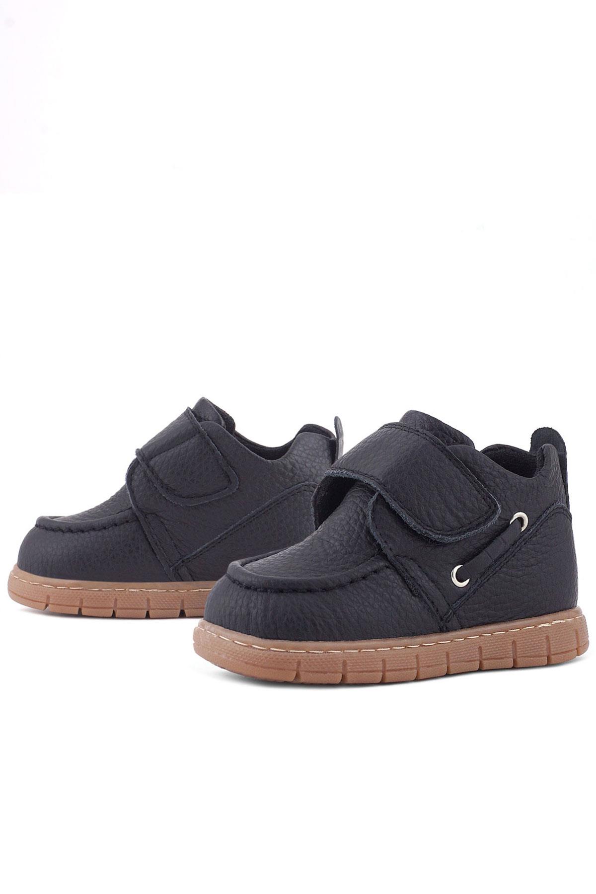 Rakerplus Hakiki Deri Siyah Cırt Cırtlı Bebek Bot