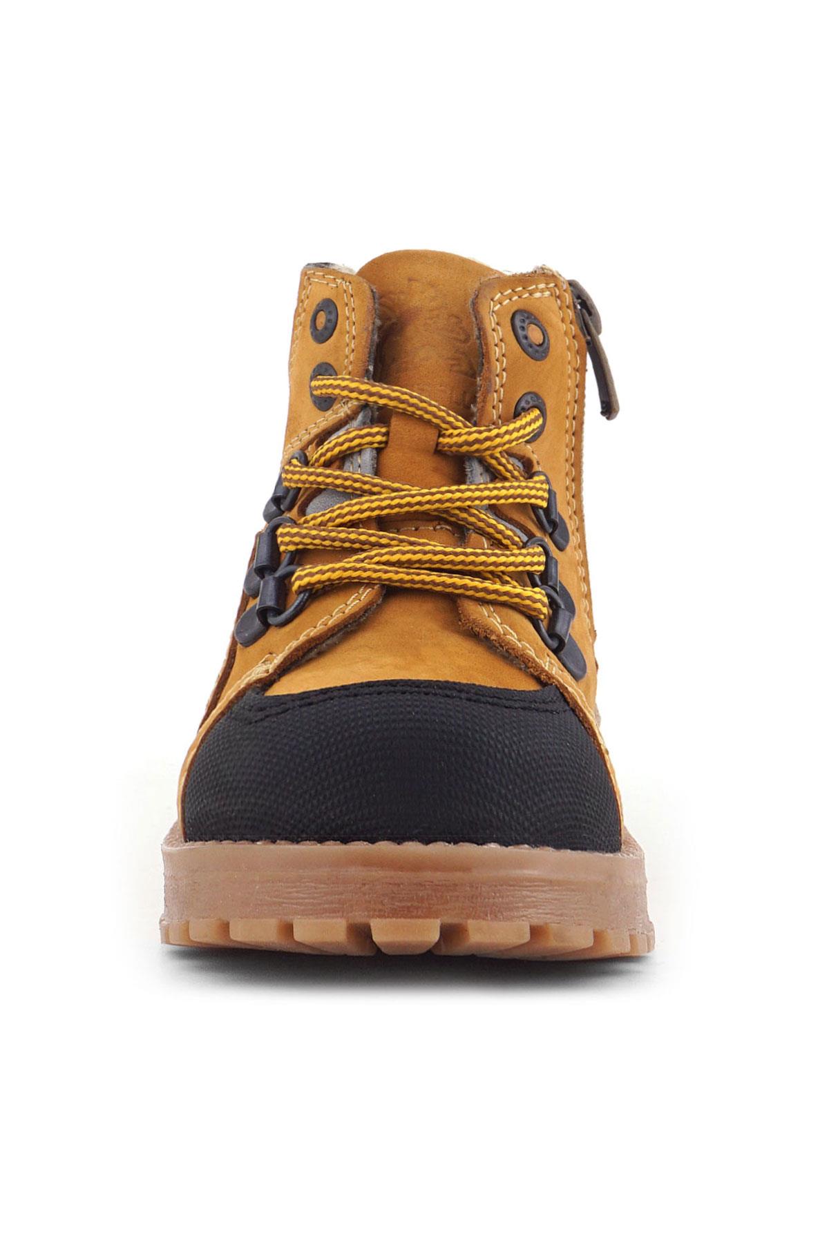 Rakerplus Hakiki Deri Sarı Gri Bağcıklı Fermuarlı Çocuk Bot