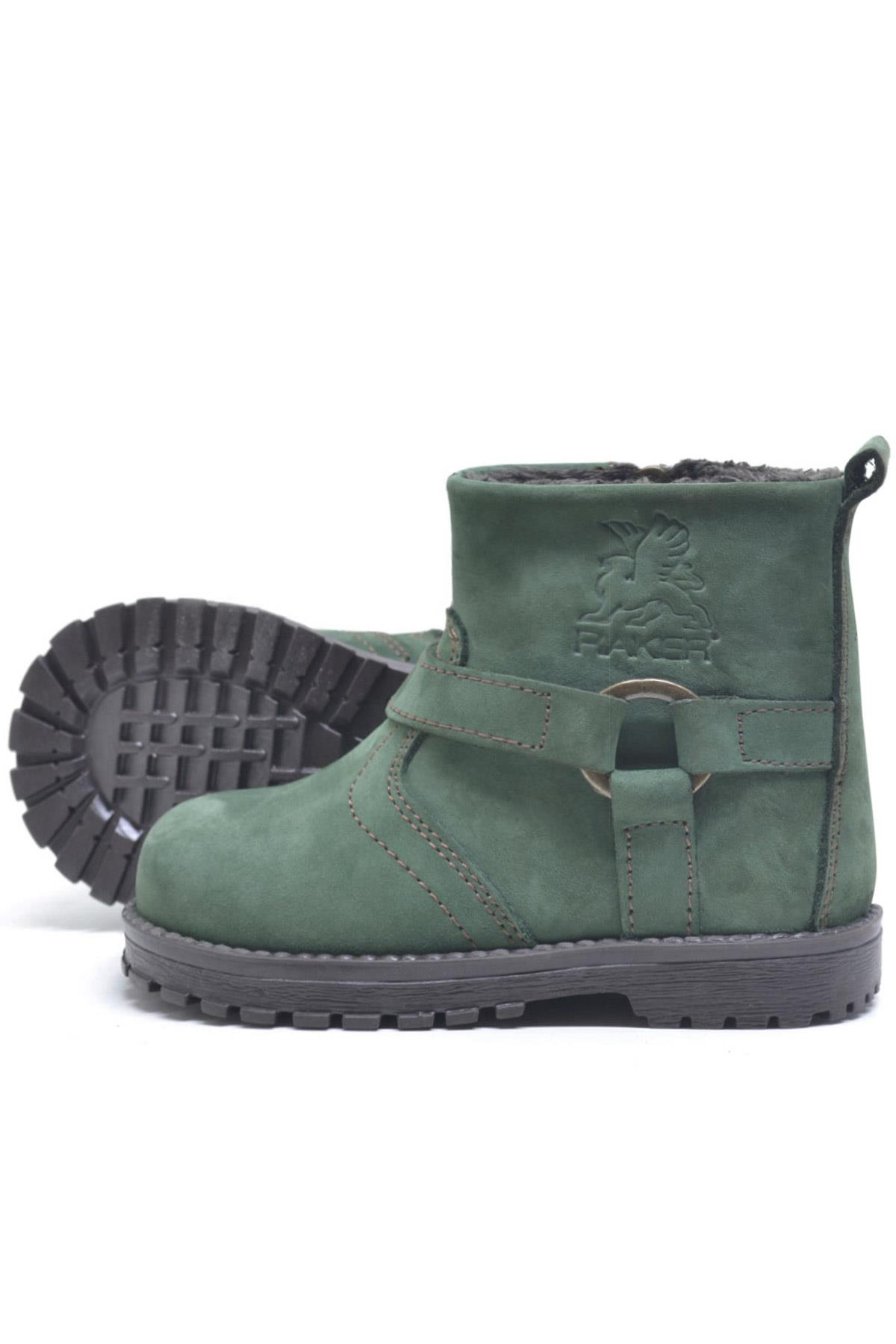 Rakerplus Zippered Genuine Leather Chiron Green Unisex Baby Boots