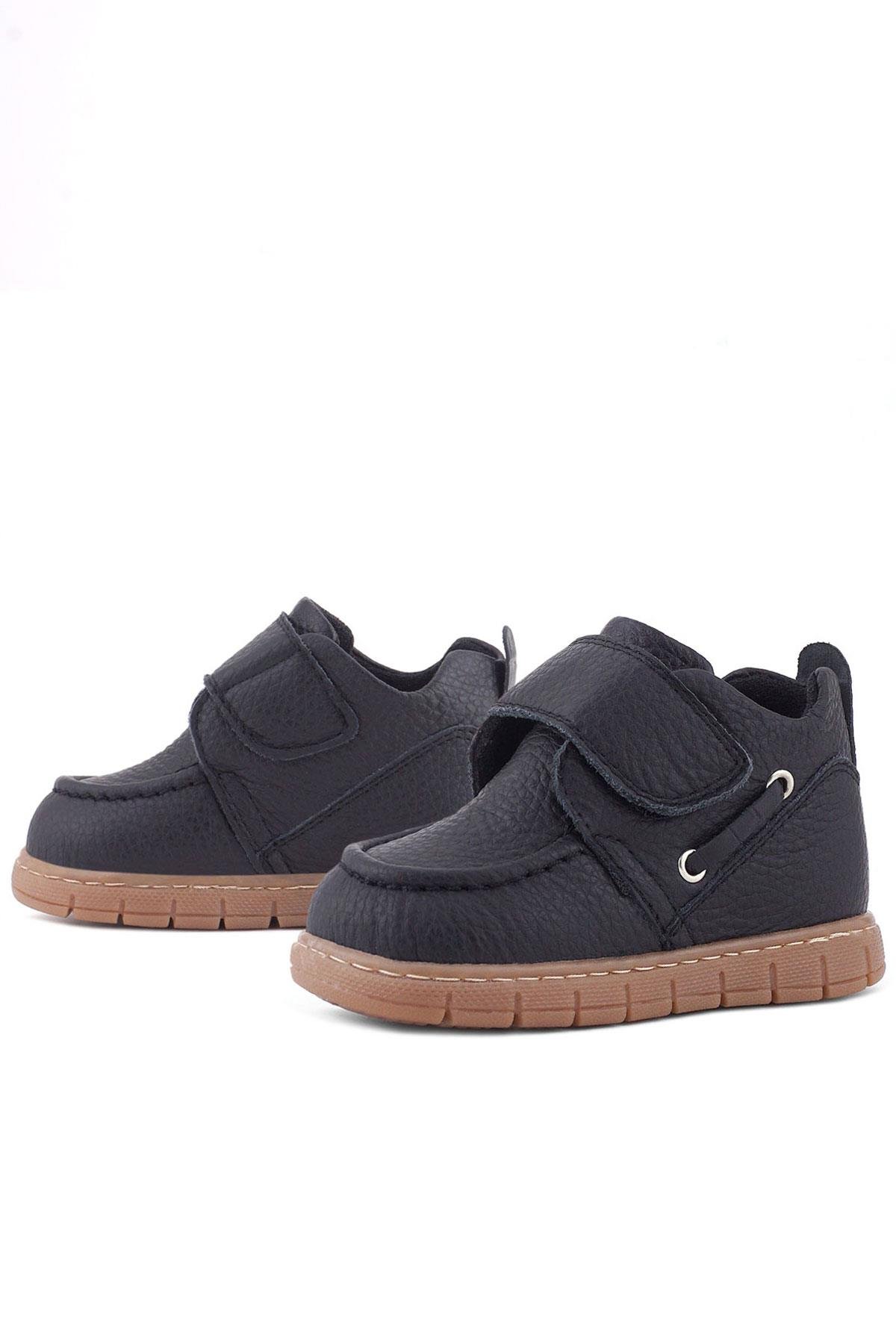 Rakerplus Hakiki Deri Siyah Cırt Cırtlı Bebek Bot