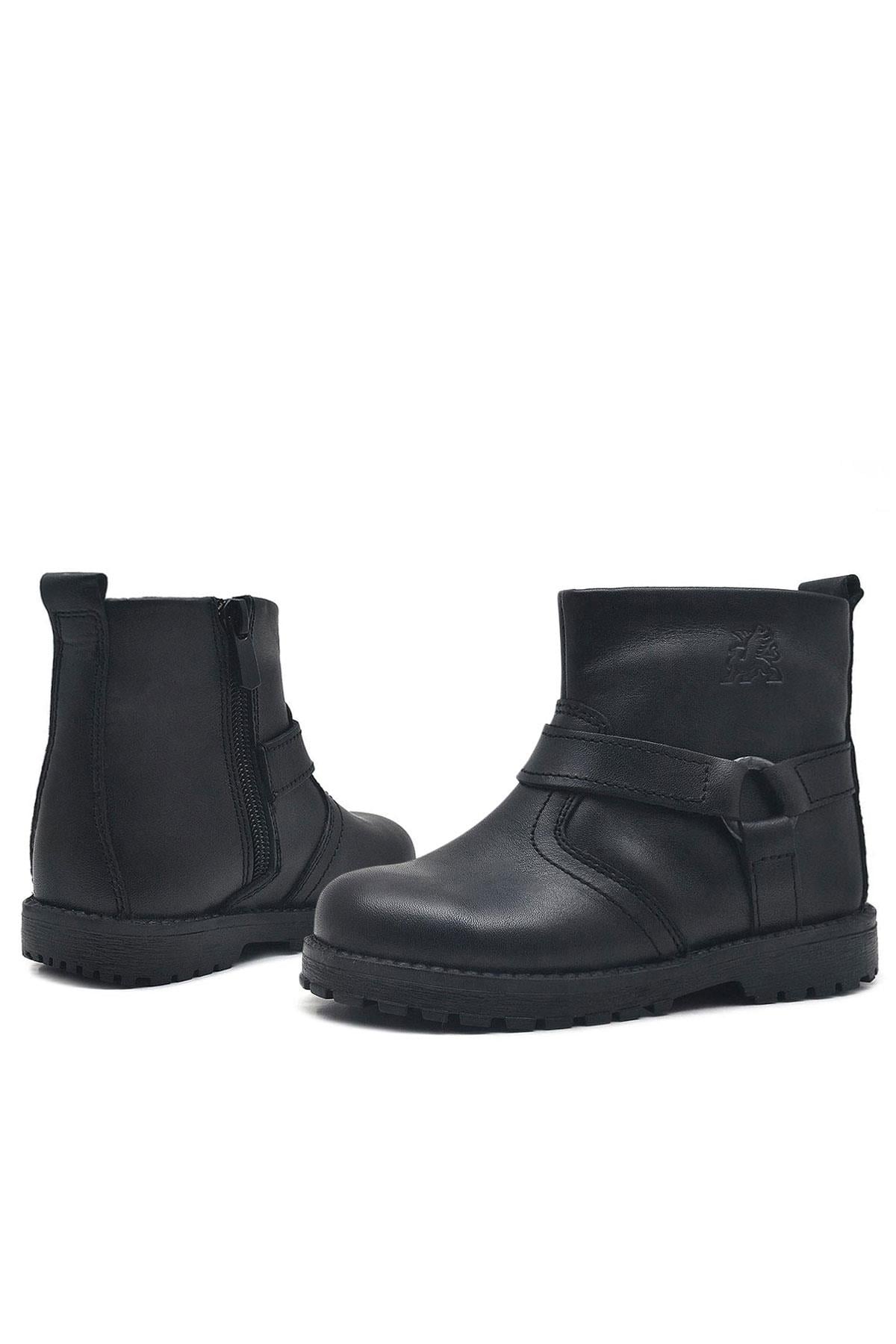 Rakerplus Zippered Genuine Leather Furry Chiron Baby Boy Booties