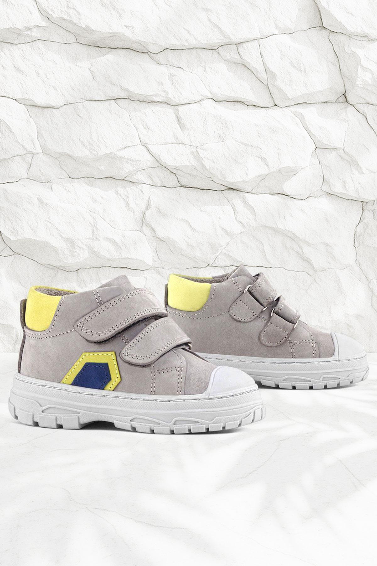 Rakerplus Tails Hakiki Deri Gri Sarı Cırtlı Çocuk Spor Bot