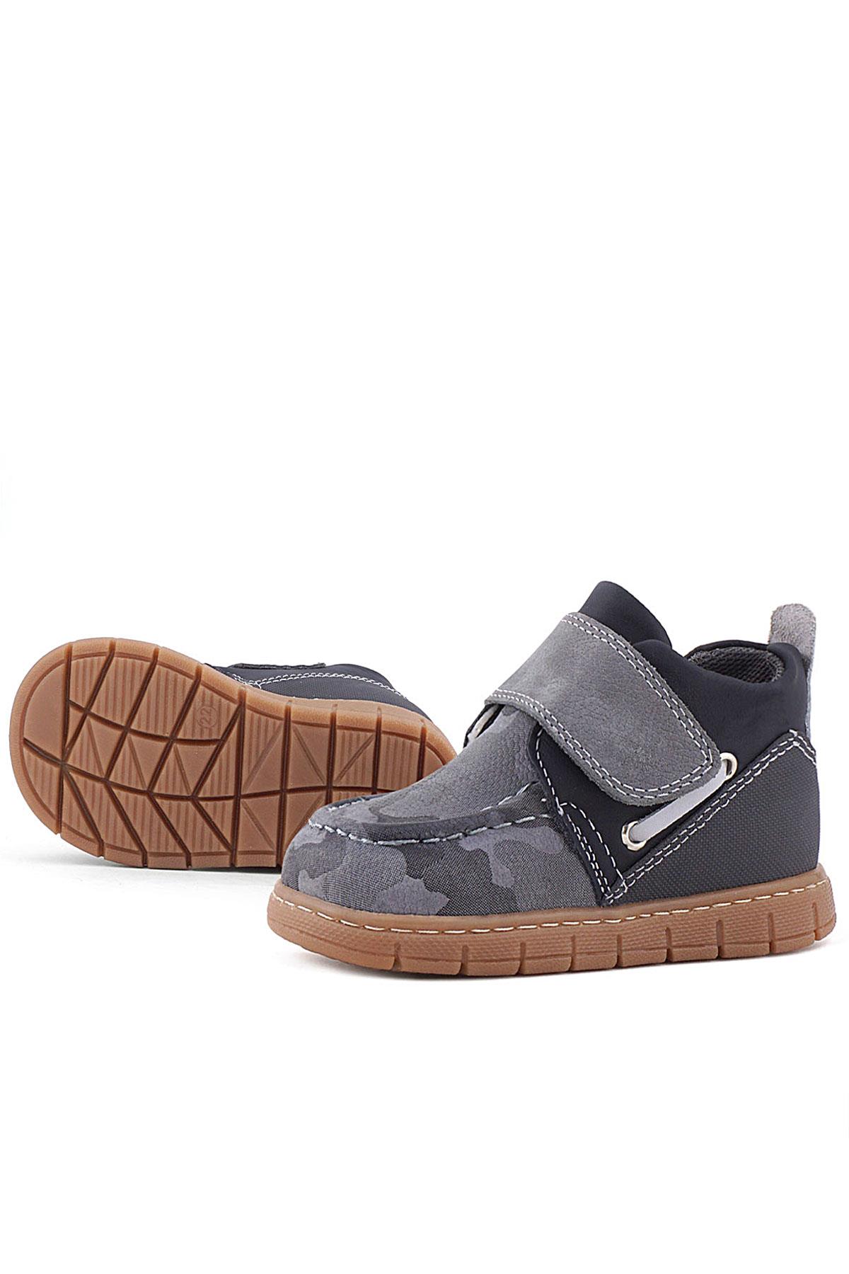 Rakerplus Hakiki Deri Gri Kamuflaj Desenli Cırt Cırtlı Bebek Bot