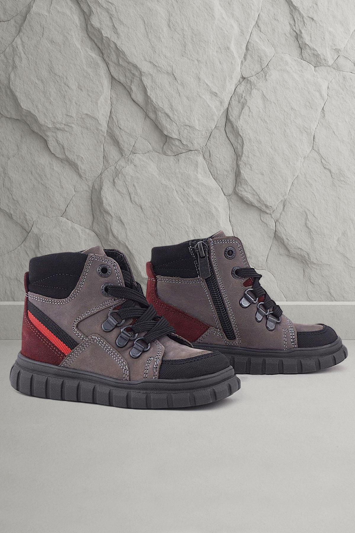 Rakerplus Hakiki Deri Gri Siyah Fermuarlı Erkek Bebek Bot