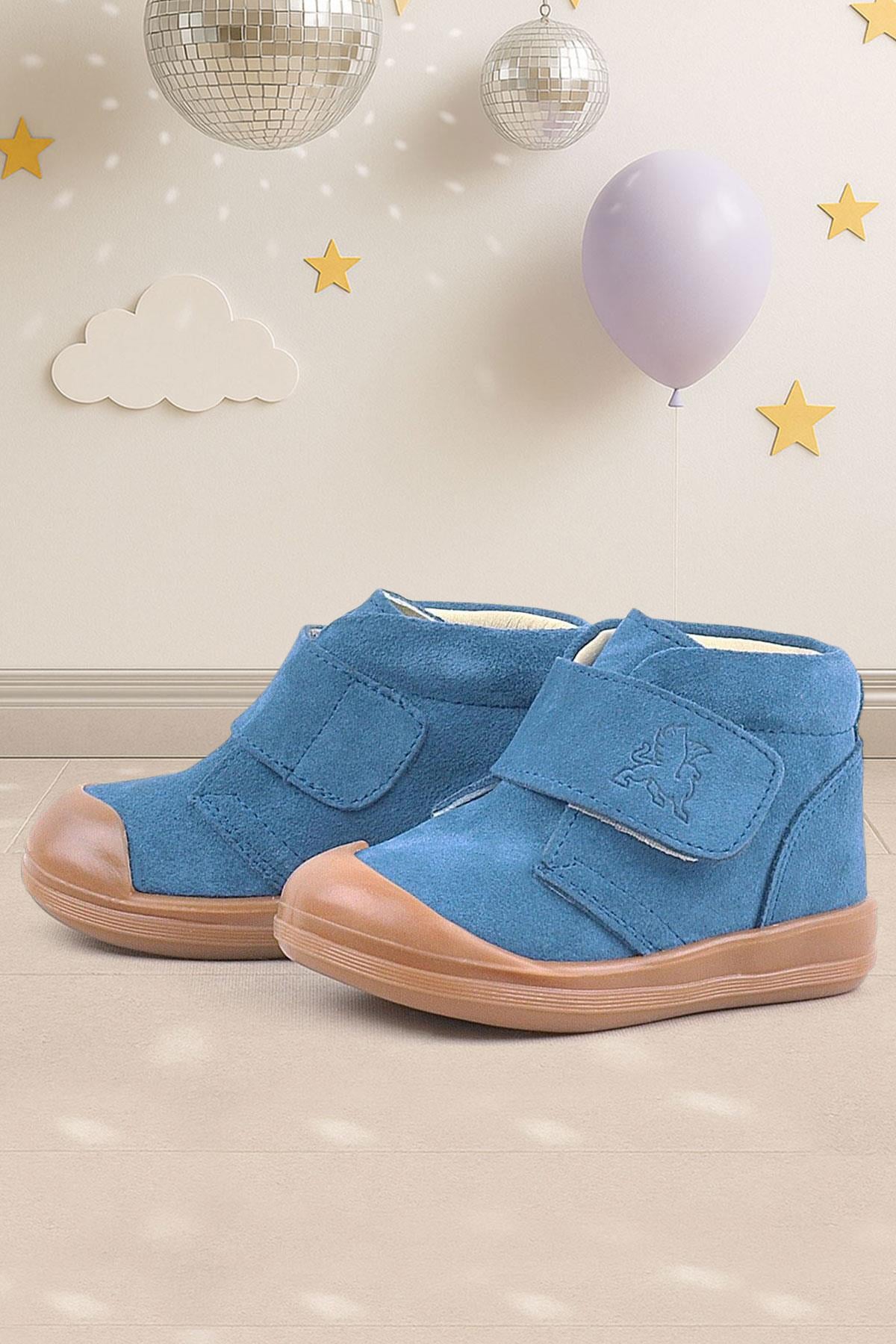 Rakerplus Yoohoo Genuine Leather Blue Velcro Unisex Baby Boots