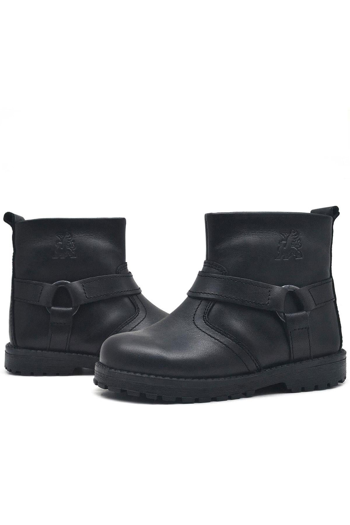 Rakerplus Zippered Genuine Leather Furry Chiron Baby Boy Booties