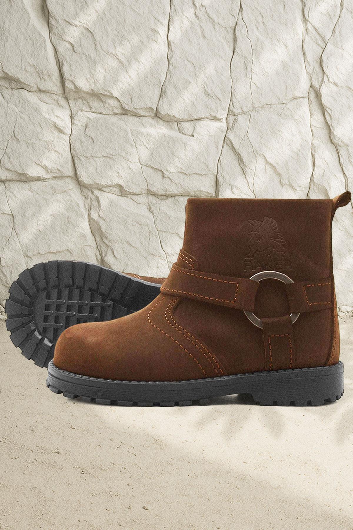 Rakerplus Chiron Genuine Leather Cinnamon Color Zippered Furry Baby Boots