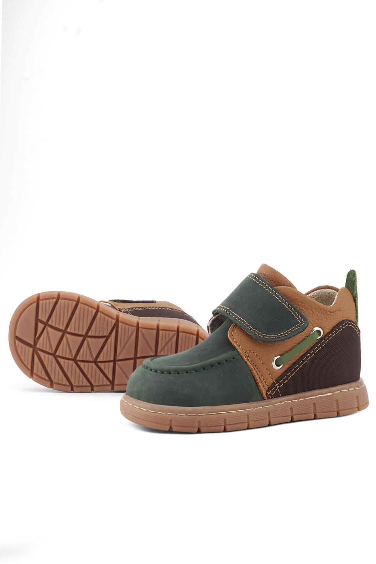 Rakerplus Hakiki Deri Yeşil Kahve Cırt Cırtlı Bebek Bot