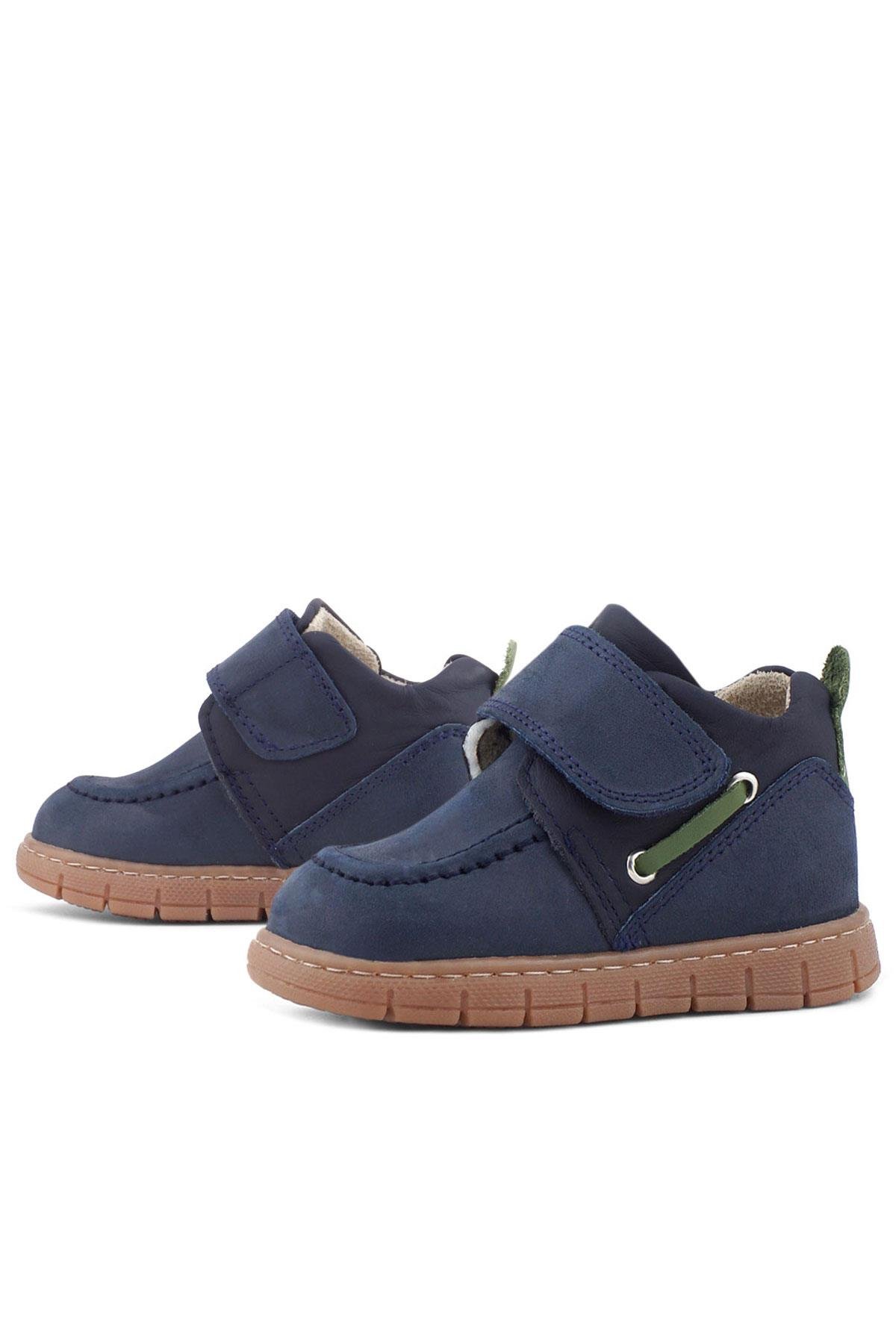 Rakerplus Hakiki Deri Lacivert Yeşil Cırt Cırtlı Bebek Bot