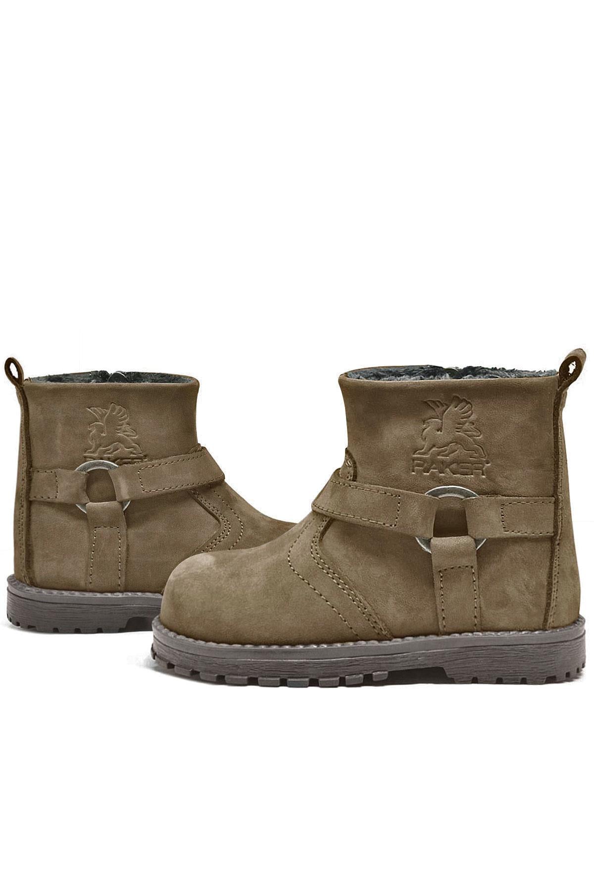 Rakerplus Chiron Genuine Leather Sand Beige Nubuck Zippered Shearling Baby Boots