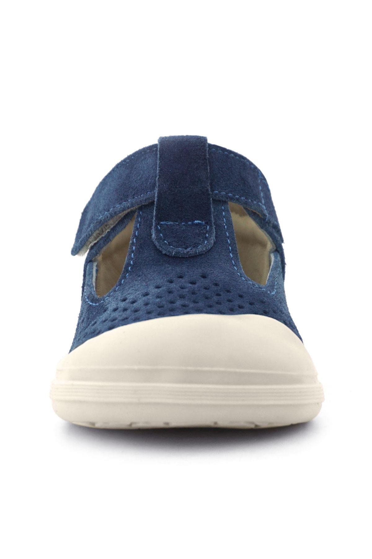 Rakerplus Shaun Hakiki Deri Lacivert Beyaz Cırtlı Anatomik Bebek Sandalet