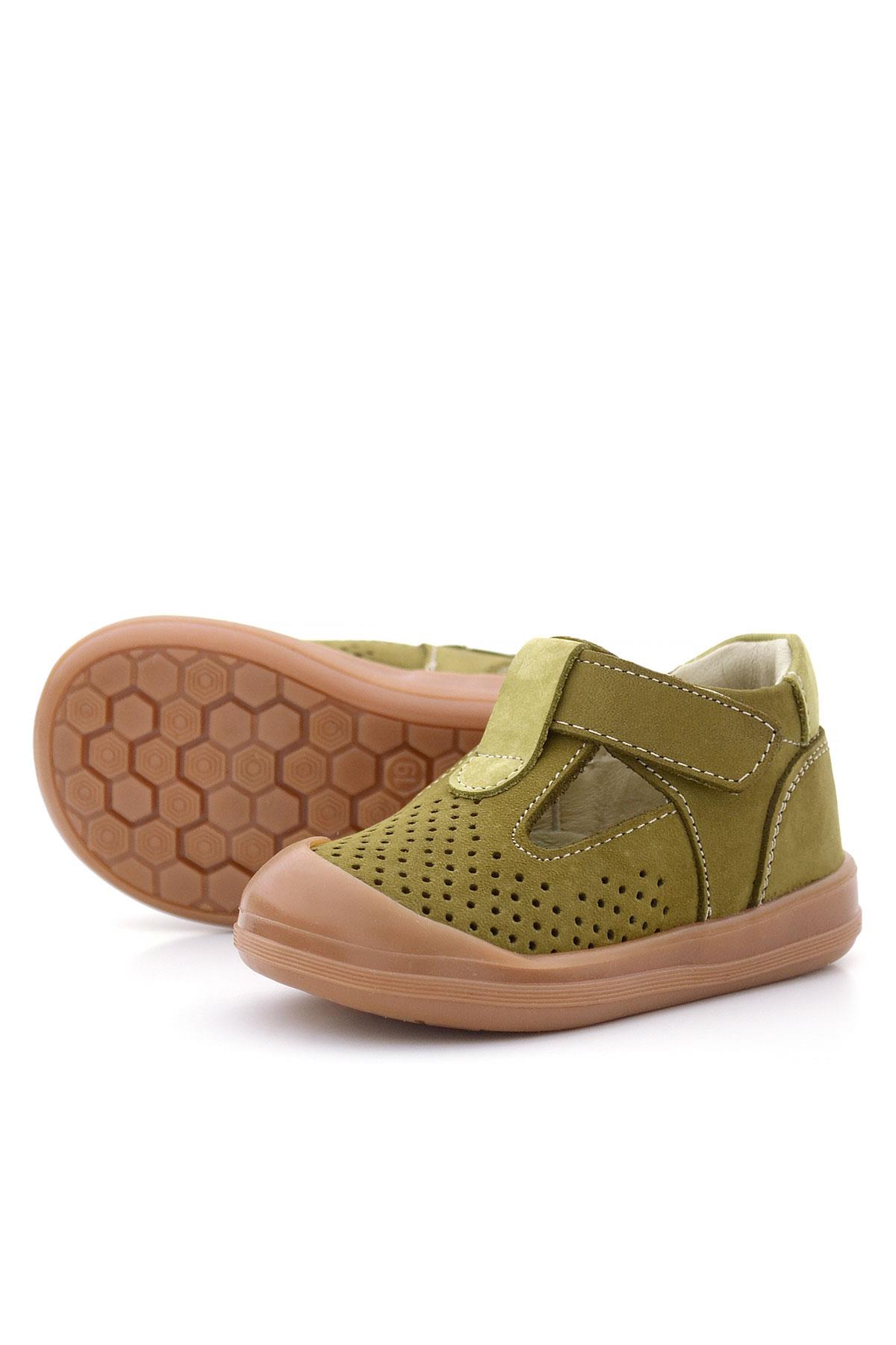 Rakerplus Shaun Hakiki Deri Haki Yeşil Cırtlı Anatomik Kız Bebek Sandalet