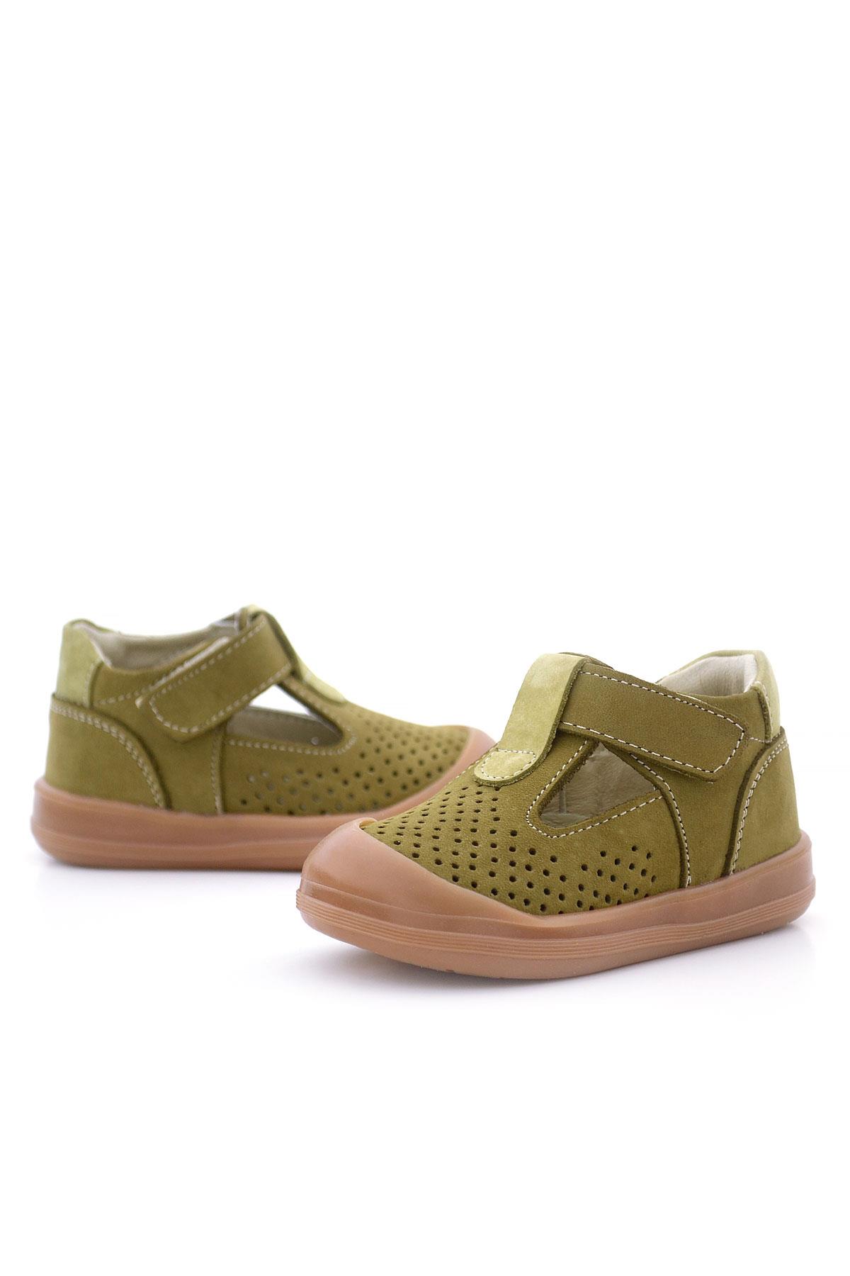 Rakerplus Shaun Hakiki Deri Haki Yeşil Cırtlı Anatomik Kız Bebek Sandalet