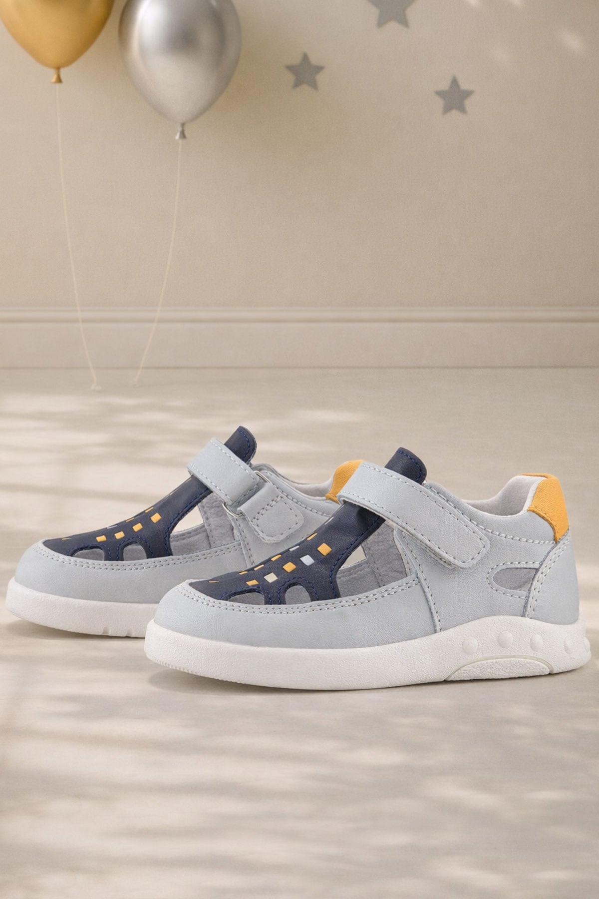 Rakerplus Genuine Leather Anatomical Grey Velcro Baby Sandal Shoes