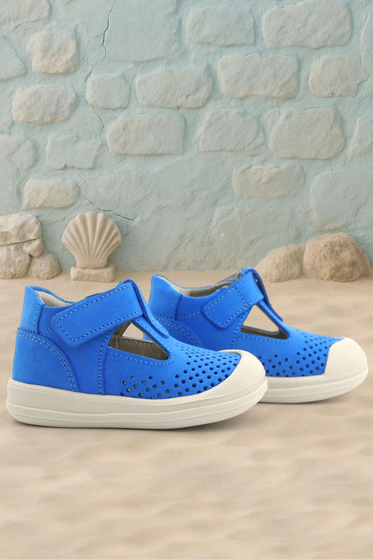 Rakerplus Shaun Genuine Leather Saks Blue Velcro Anatomic Baby Sandals
