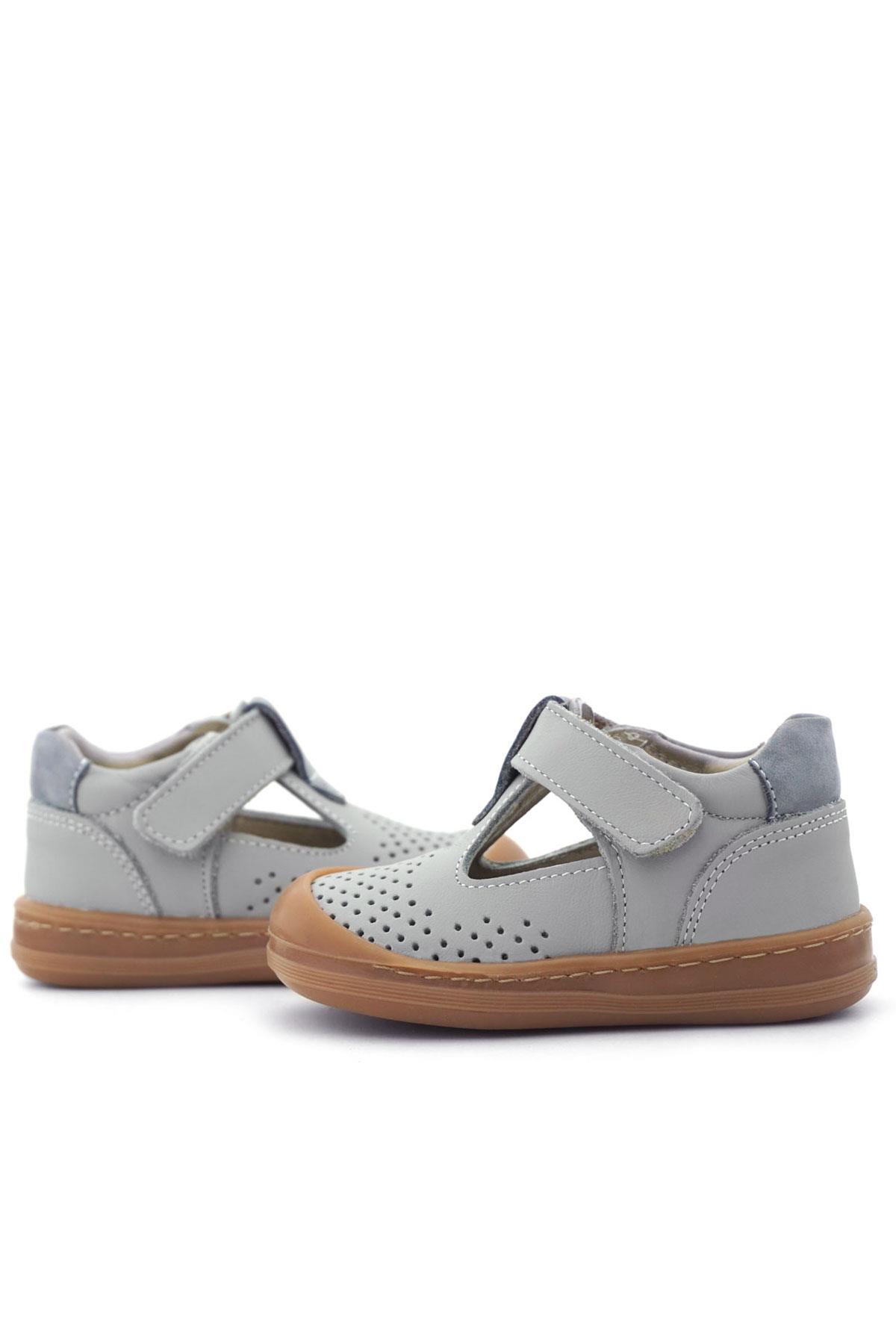 Rakerplus Shaun Hakiki Deri Açık Gri Cırtlı Anatomik Bebek Sandalet