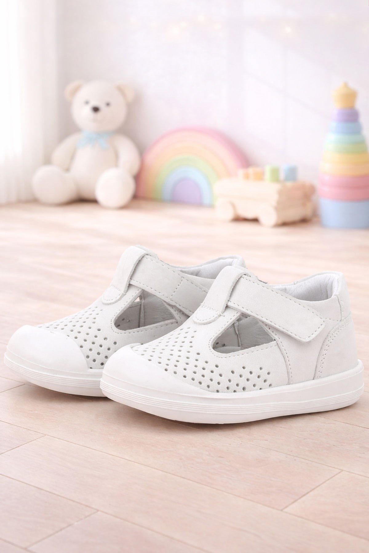 Rakerplus Shaun Genuine Leather White Banded Anatomical Baby Sandals