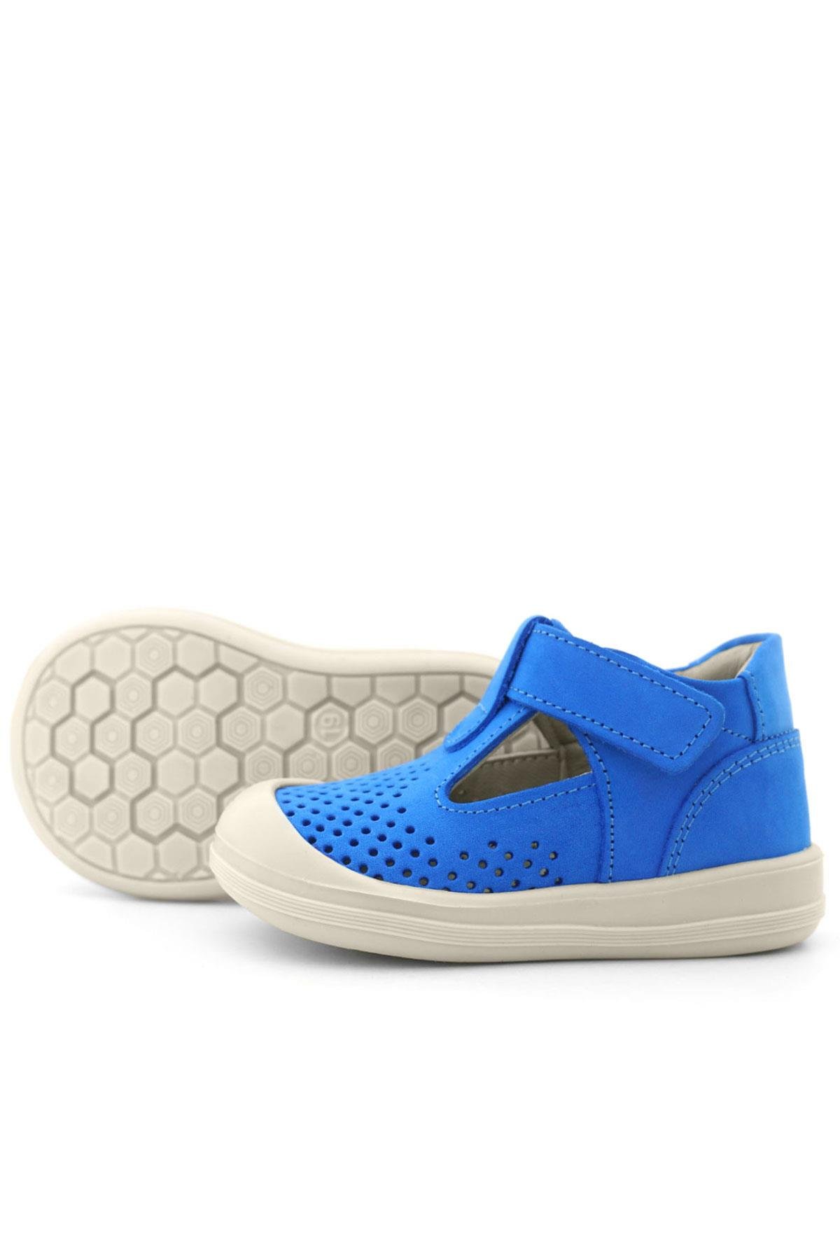 Rakerplus Shaun Genuine Leather Saks Blue Velcro Anatomic Baby Sandals