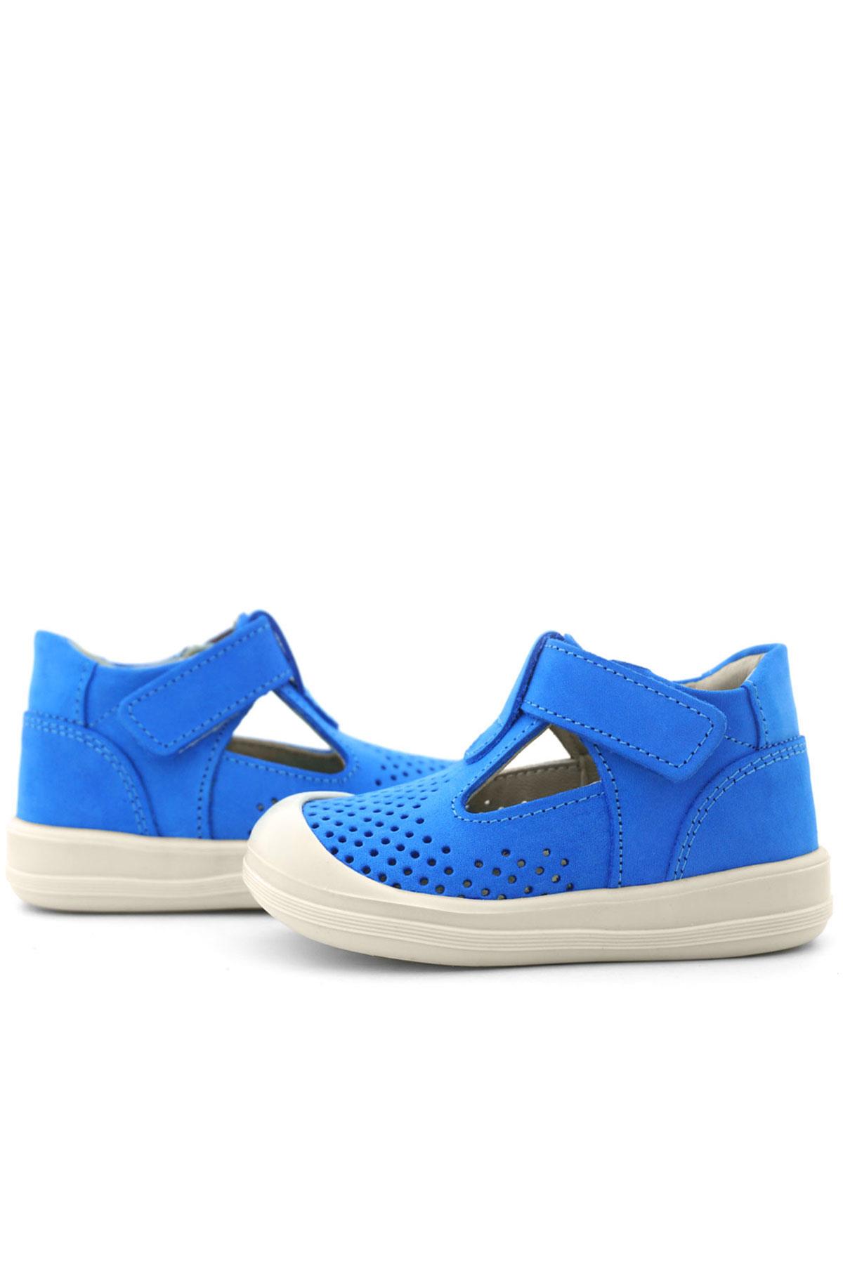 Rakerplus Shaun Genuine Leather Saks Blue Velcro Anatomic Baby Sandals