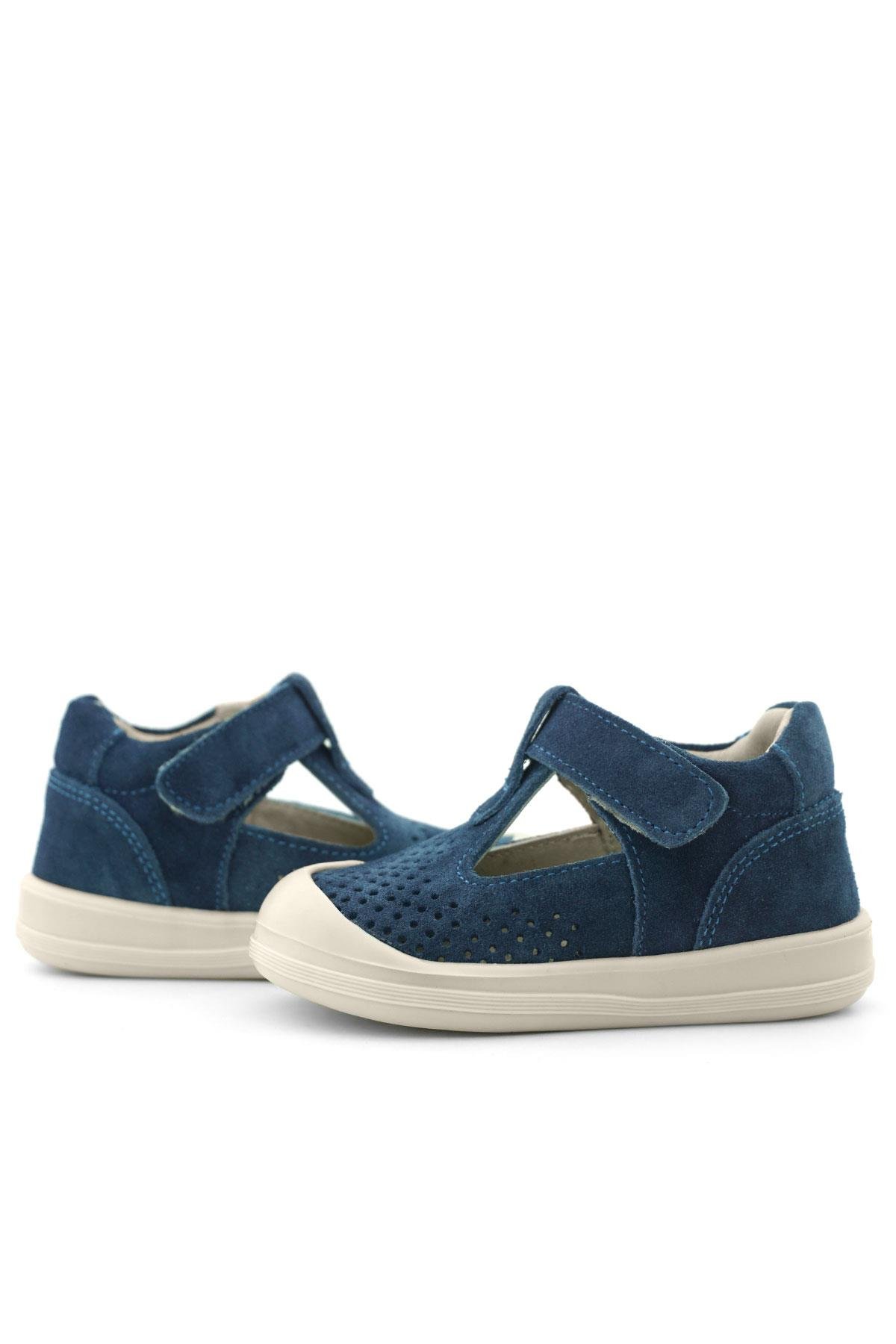 Rakerplus Shaun Hakiki Deri Lacivert Beyaz Cırtlı Anatomik Bebek Sandalet