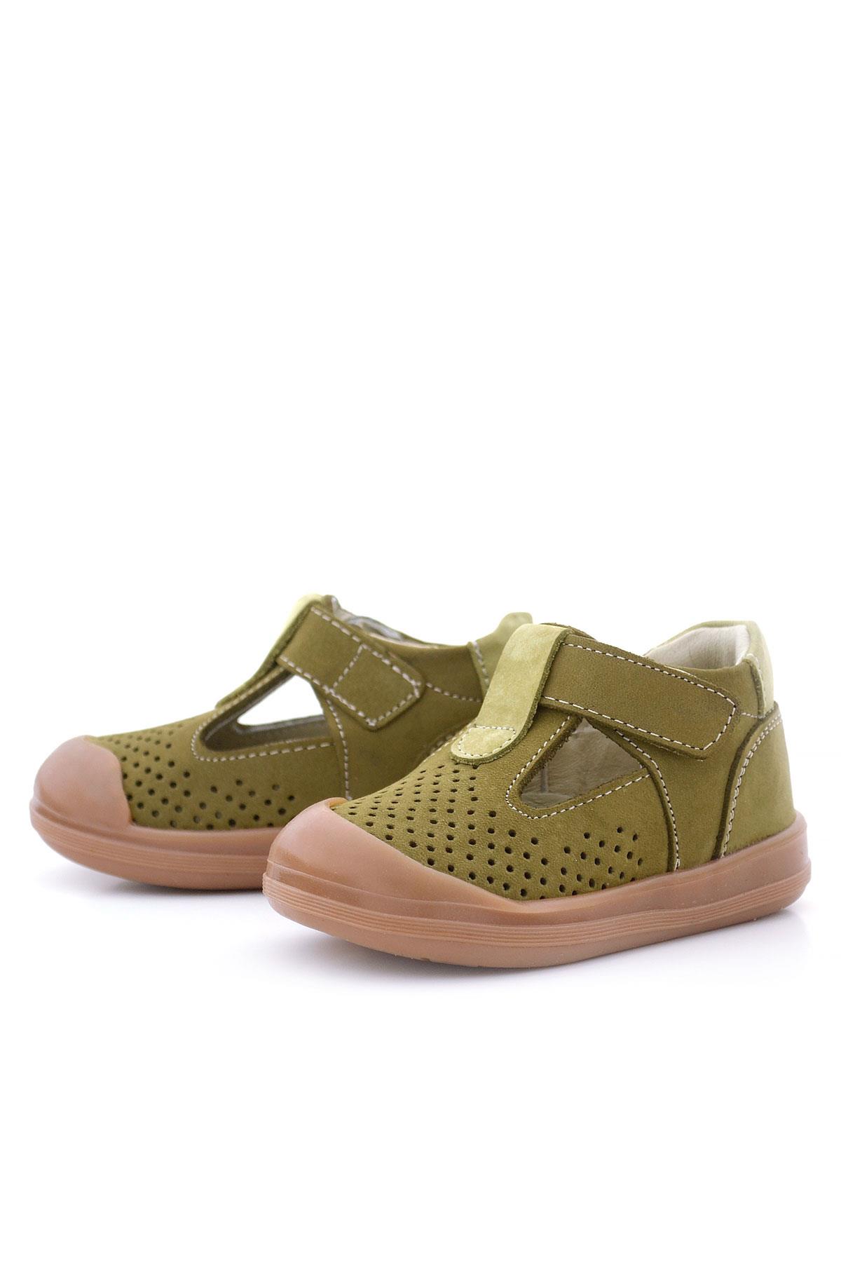 Rakerplus Shaun Hakiki Deri Haki Yeşil Cırtlı Anatomik Kız Bebek Sandalet
