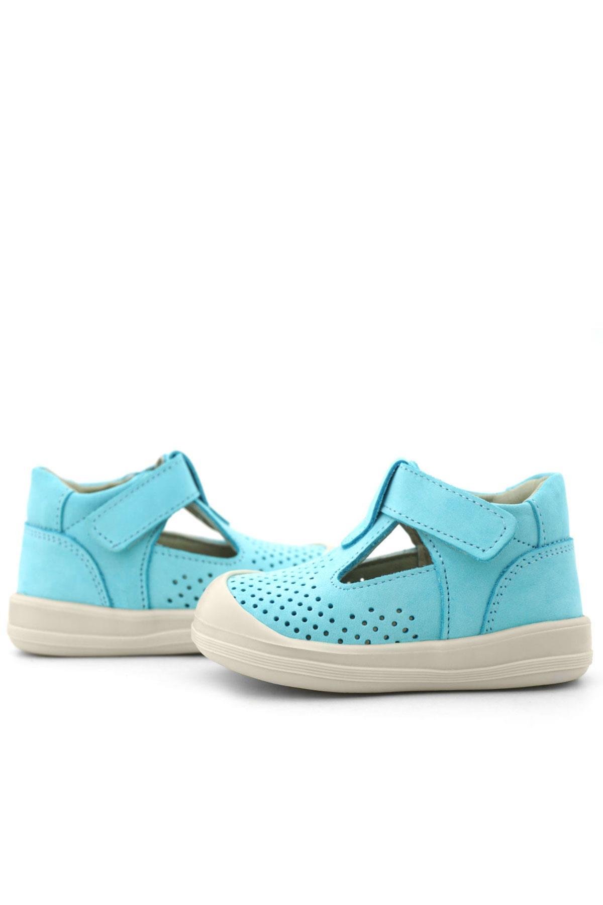 Rakerplus Shaun Hakiki Deri Mavi Beyaz Cırtlı Anatomik Bebek Sandalet