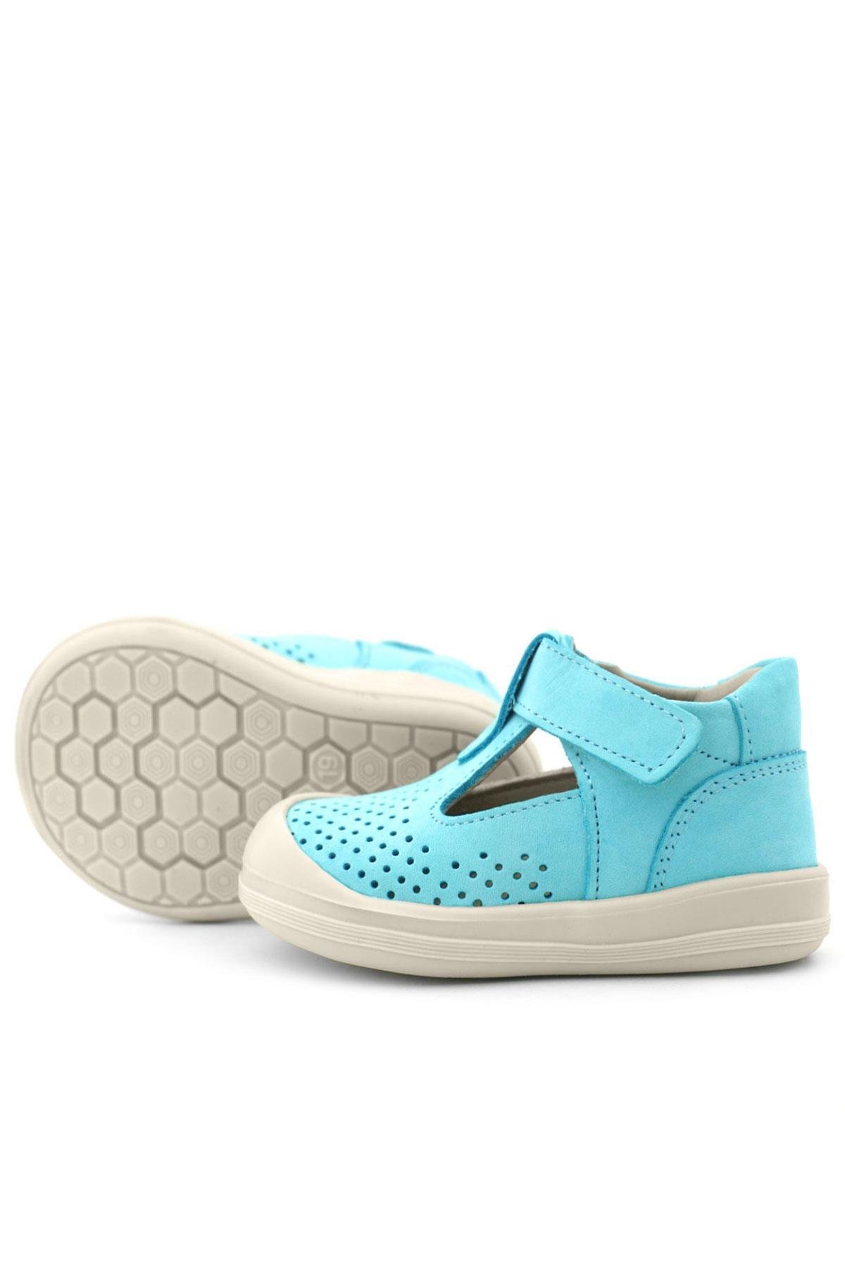 Rakerplus Shaun Hakiki Deri Mavi Beyaz Cırtlı Anatomik Bebek Sandalet