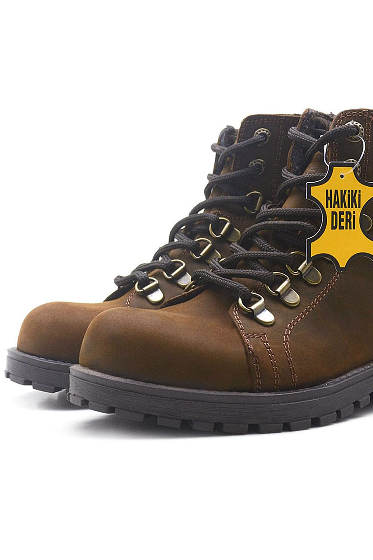 Rakerplus Griffon Hakiki Deri Kahverengi Fermuarlı Kışlık Çocuk Bot