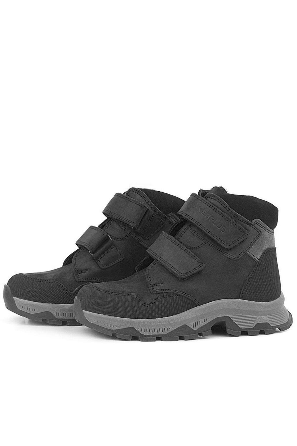 Rakerplus Trekking Hakiki Deri Siyah Cırtlı Erkek Çocuk Bot