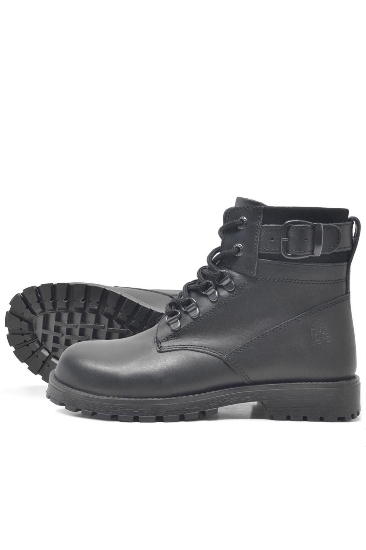 Rakerplus Hakiki Deri Siyah Fermuarlı Bağcıklı Kürklü Bot