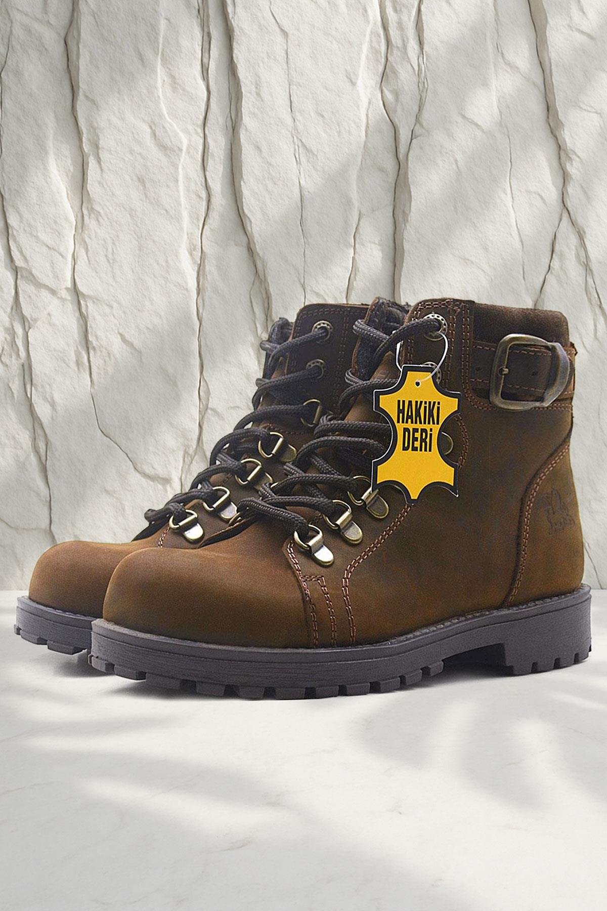 Rakerplus Griffon Hakiki Deri Kahverengi Fermuarlı Kışlık Çocuk Bot