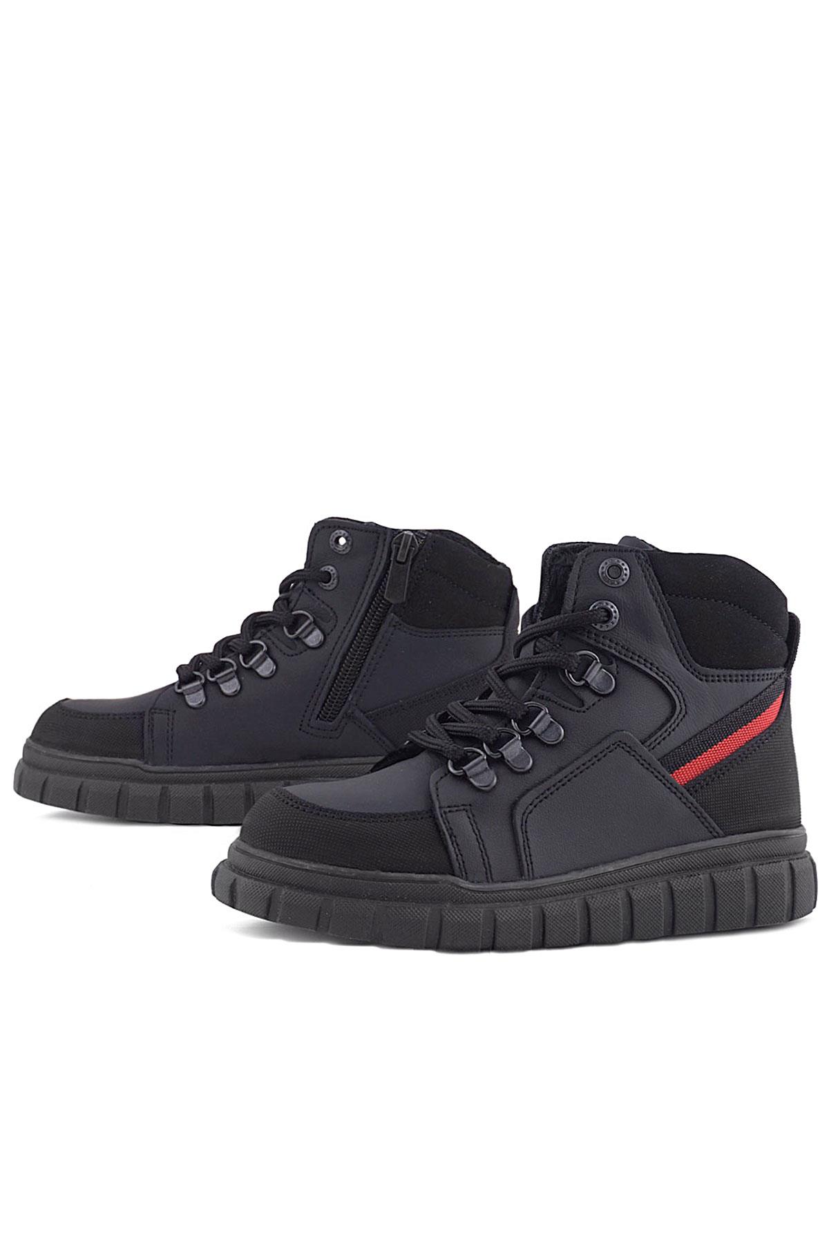 Rakerplus Genuine Leather Black Red Zippered Boy's Boots