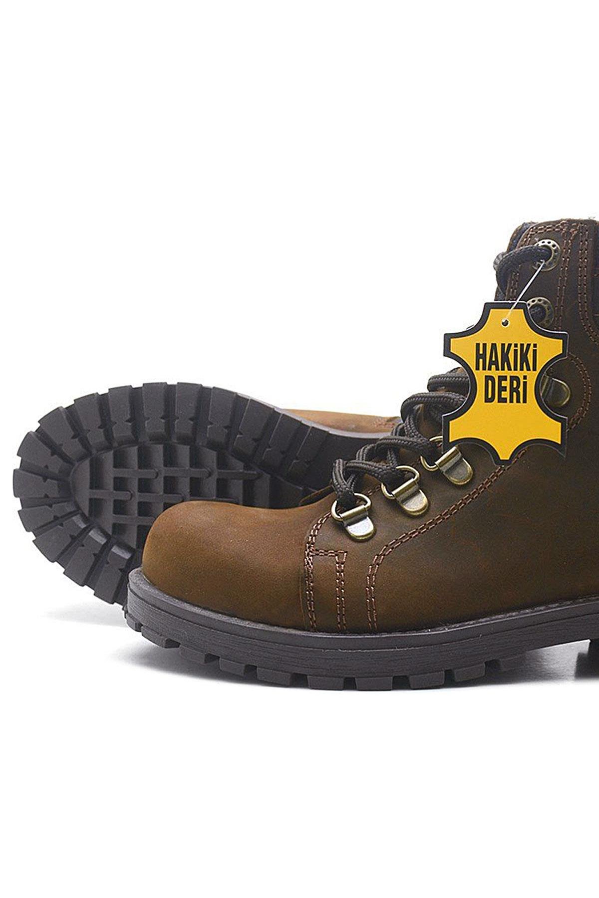 Rakerplus Griffon Hakiki Deri Kahverengi Fermuarlı Kışlık Çocuk Bot