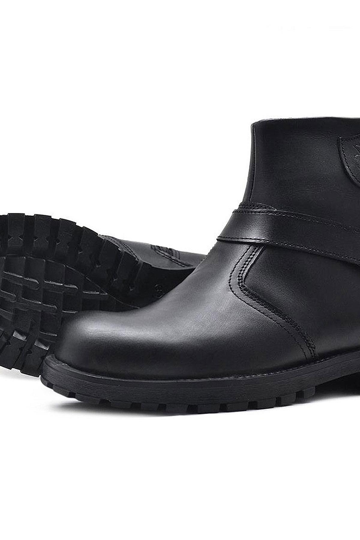 Rakerplus Chiron Black Genuine Leather Zipper Ankle Boots