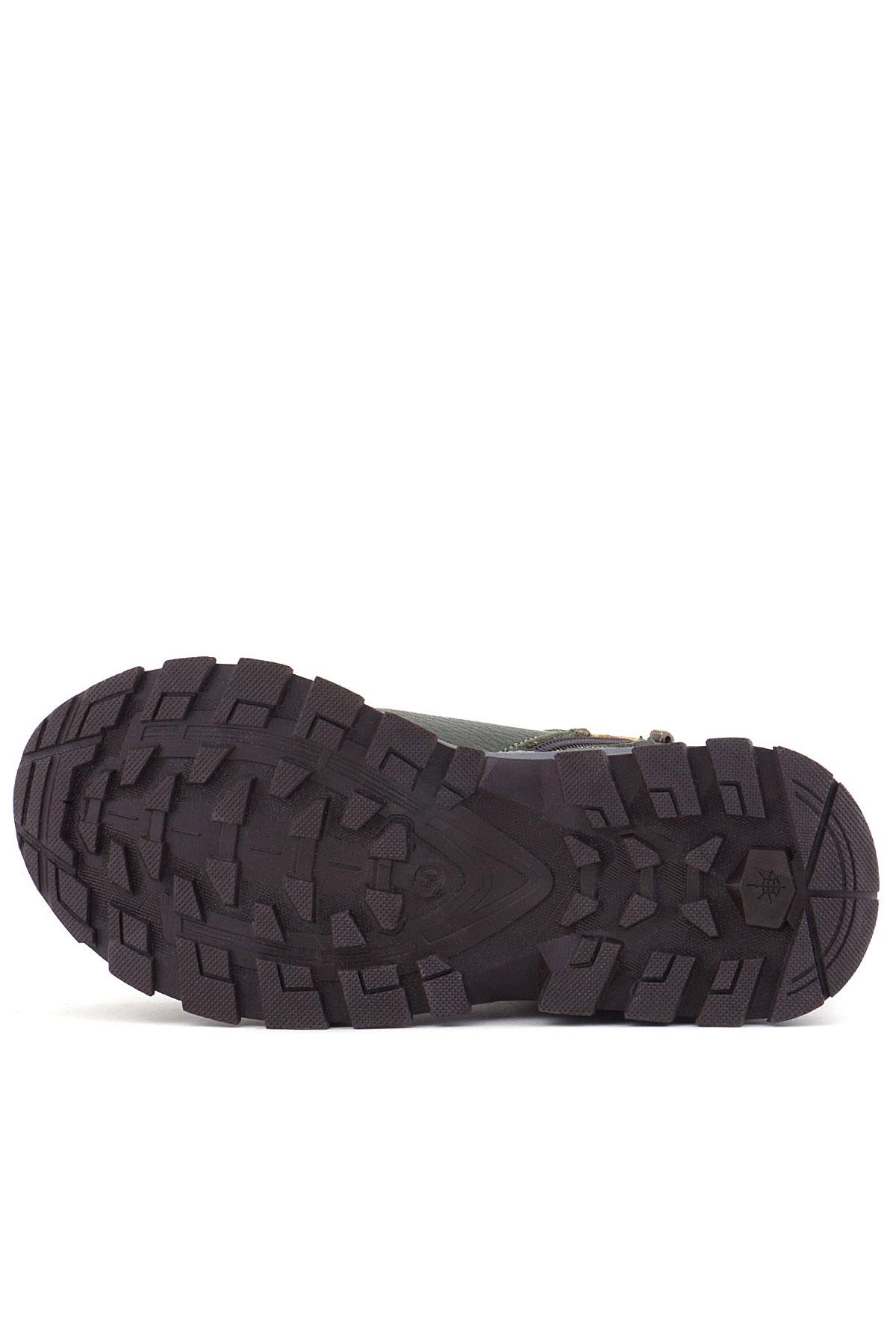 Rakerplus Hakiki Deri Haki Yeşil Sarı Fermuarlı Trekking Çocuk Bot