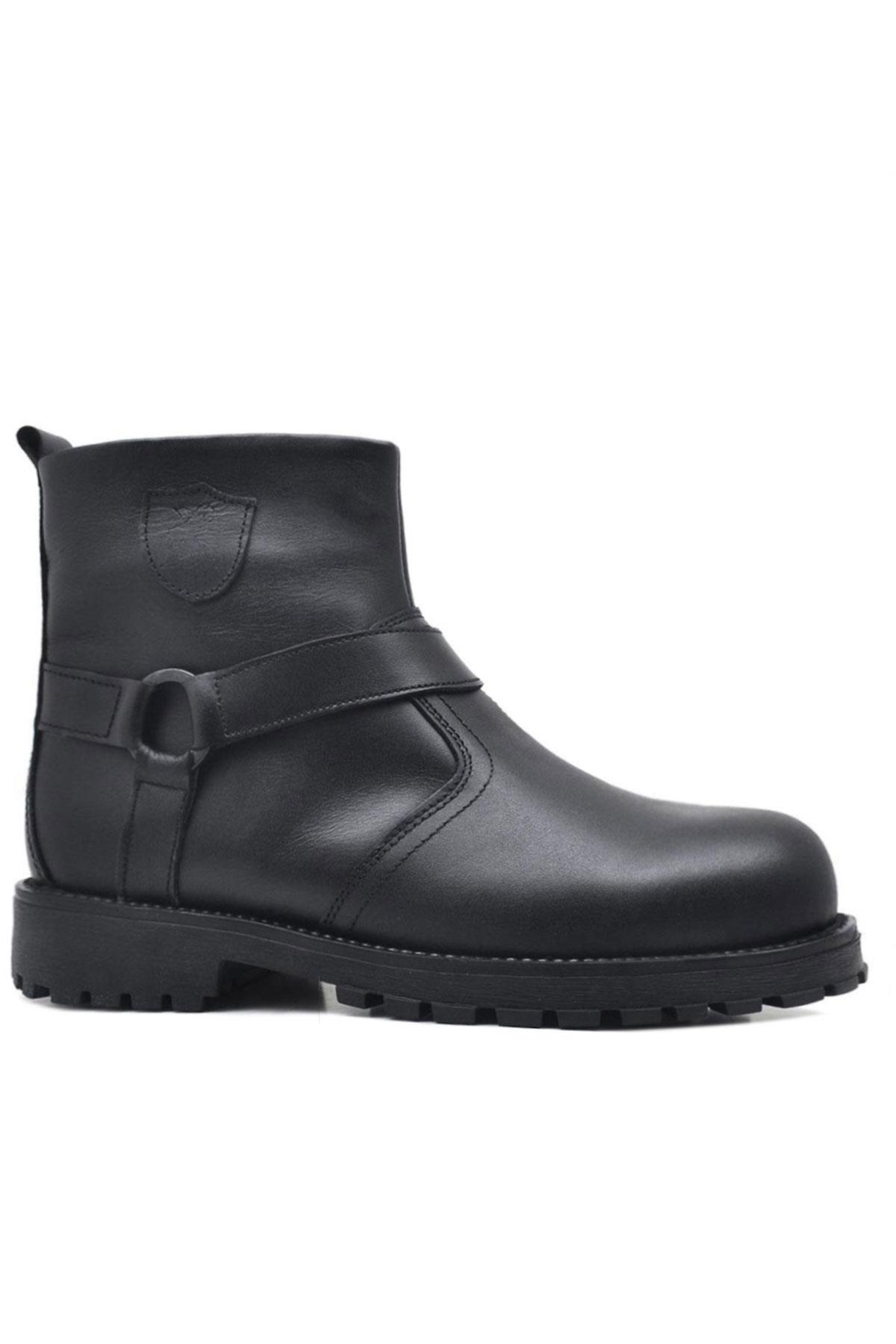 Rakerplus Chiron Black Genuine Leather Zipper Ankle Boots