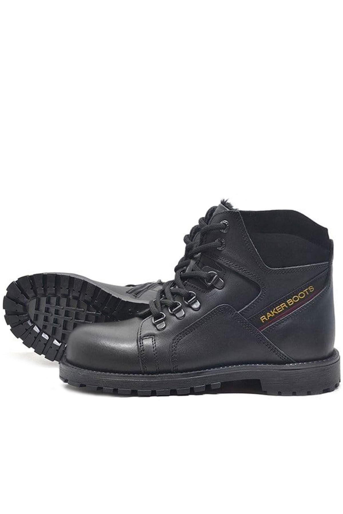Rakerplus Hakiki Deri Siyah Cilt Fermuarlı Kürklü Çocuk Bot