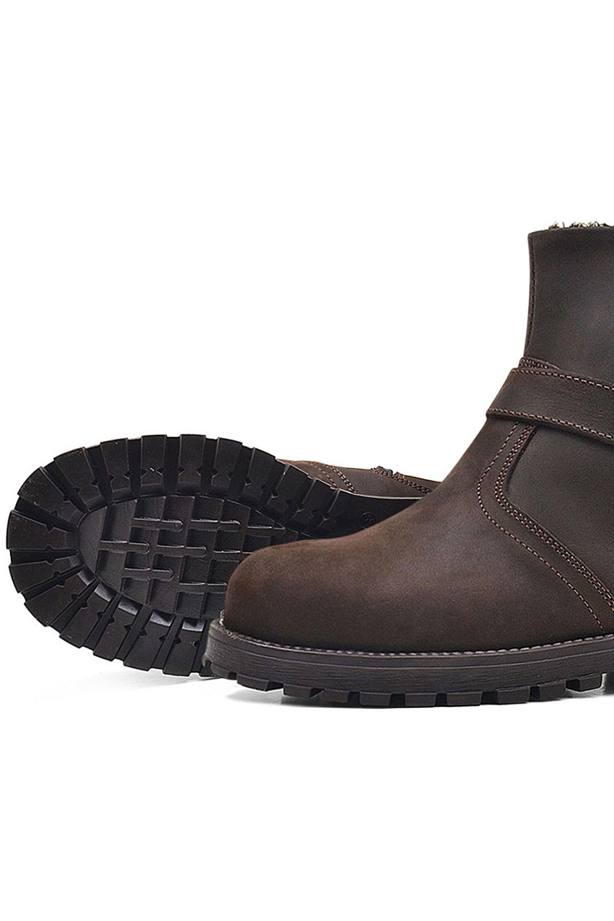 Rakerplus Zippered Genuine Leather Chiron Brown Furry Grown Kids Boots