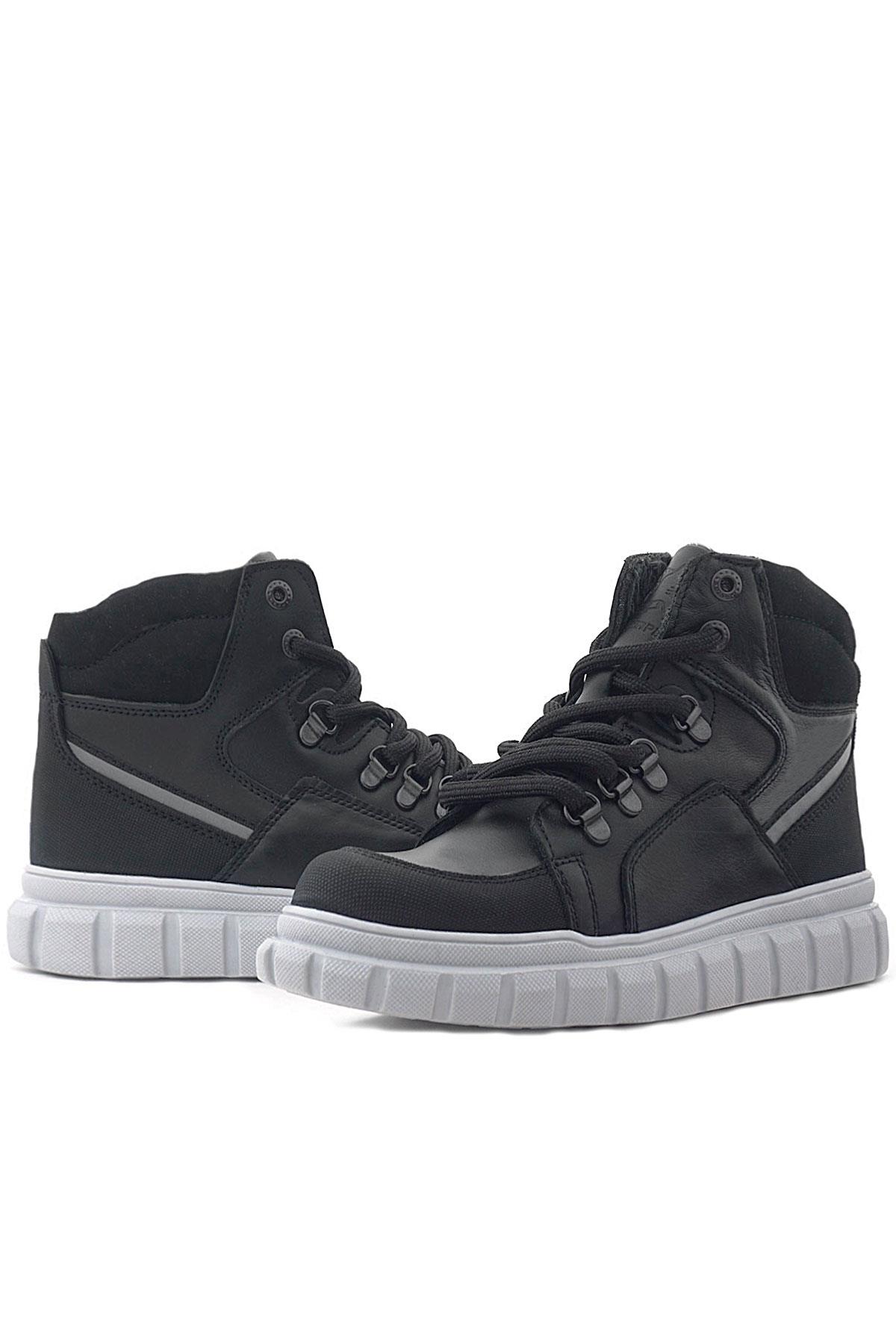 Rakerplus Hakiki Deri Siyah Gri Fermuarlı Erkek Çocuk Bot