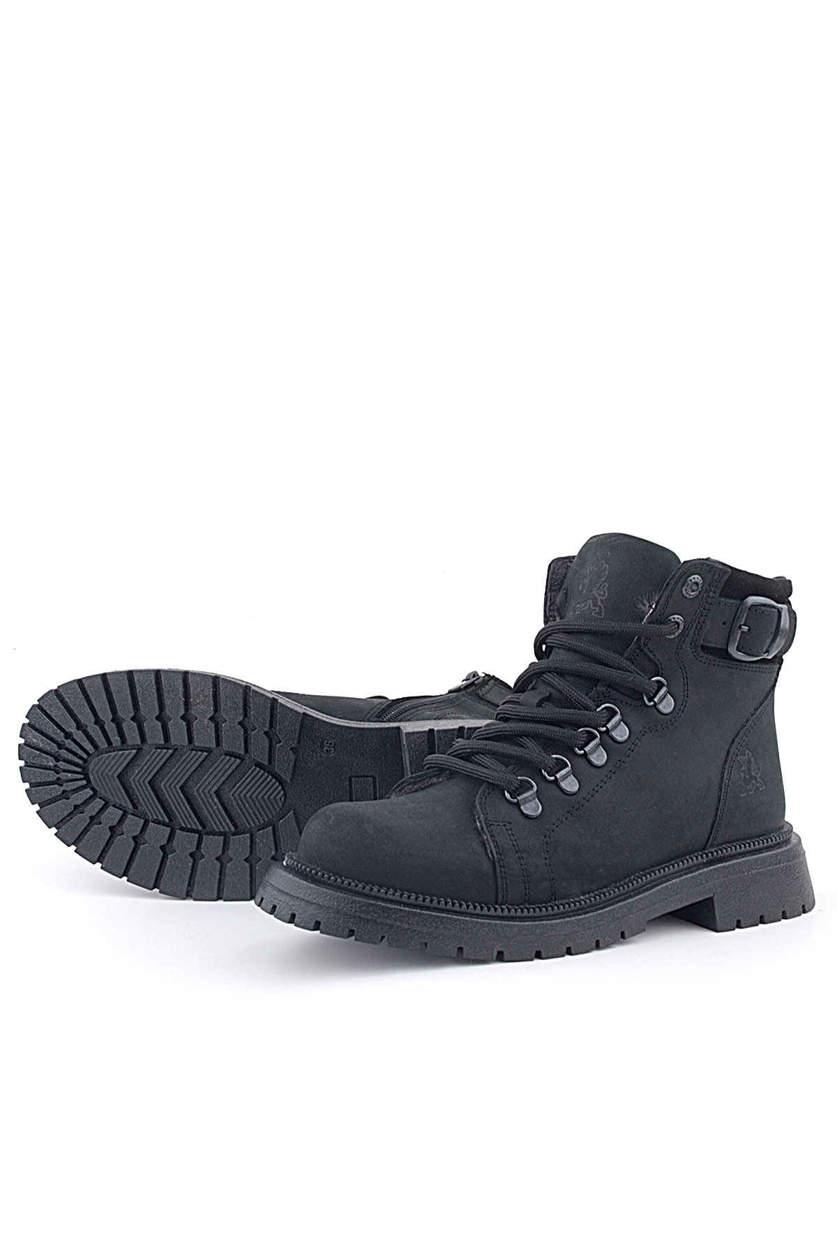 Gerçek Kürklü Hakiki Deri Siyah Nubuk Bağcıklı Fermuarlı Çocuk Kar Botu